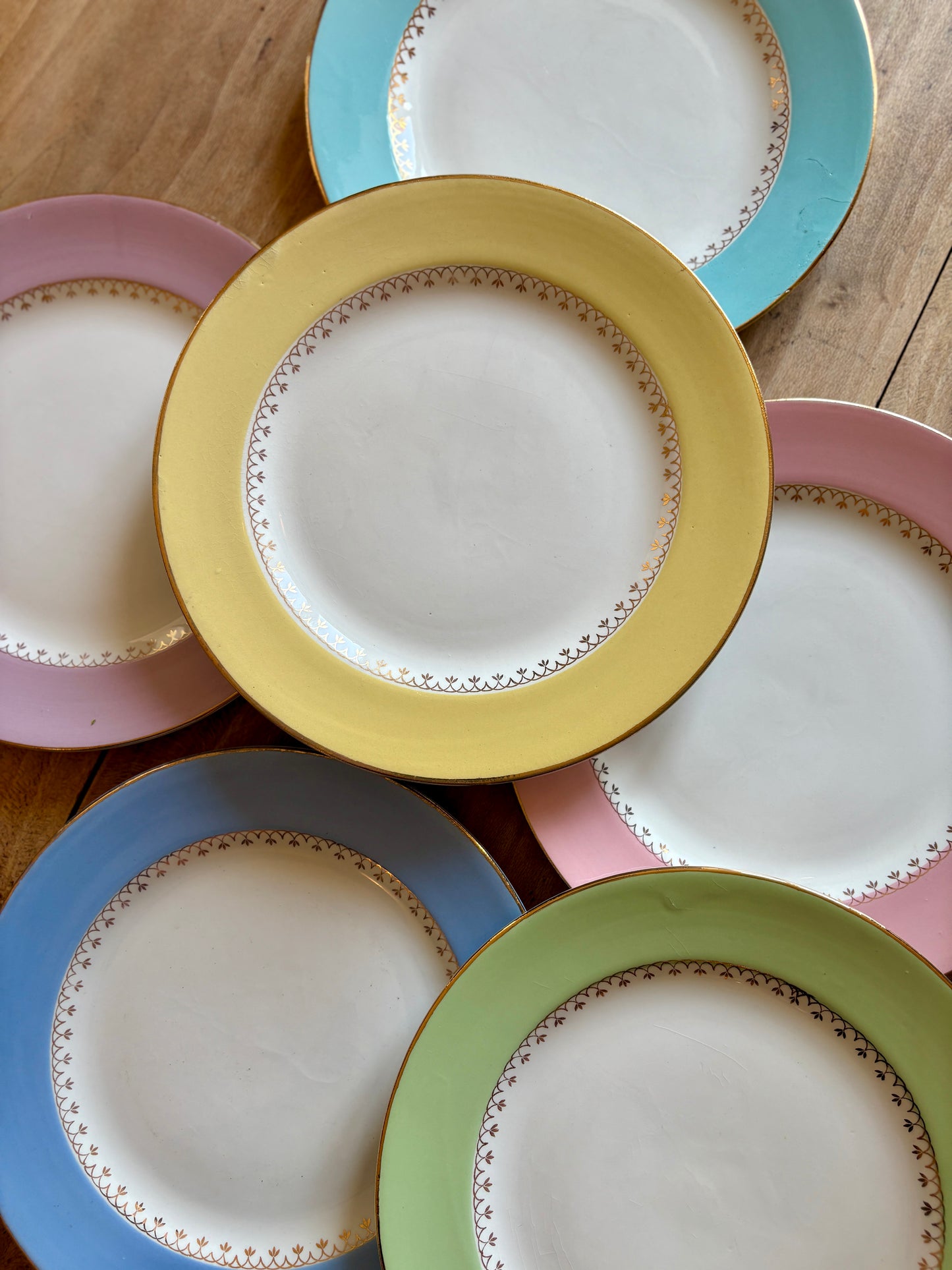 Lot de 10 assiettes plates vintage couleurs pastel