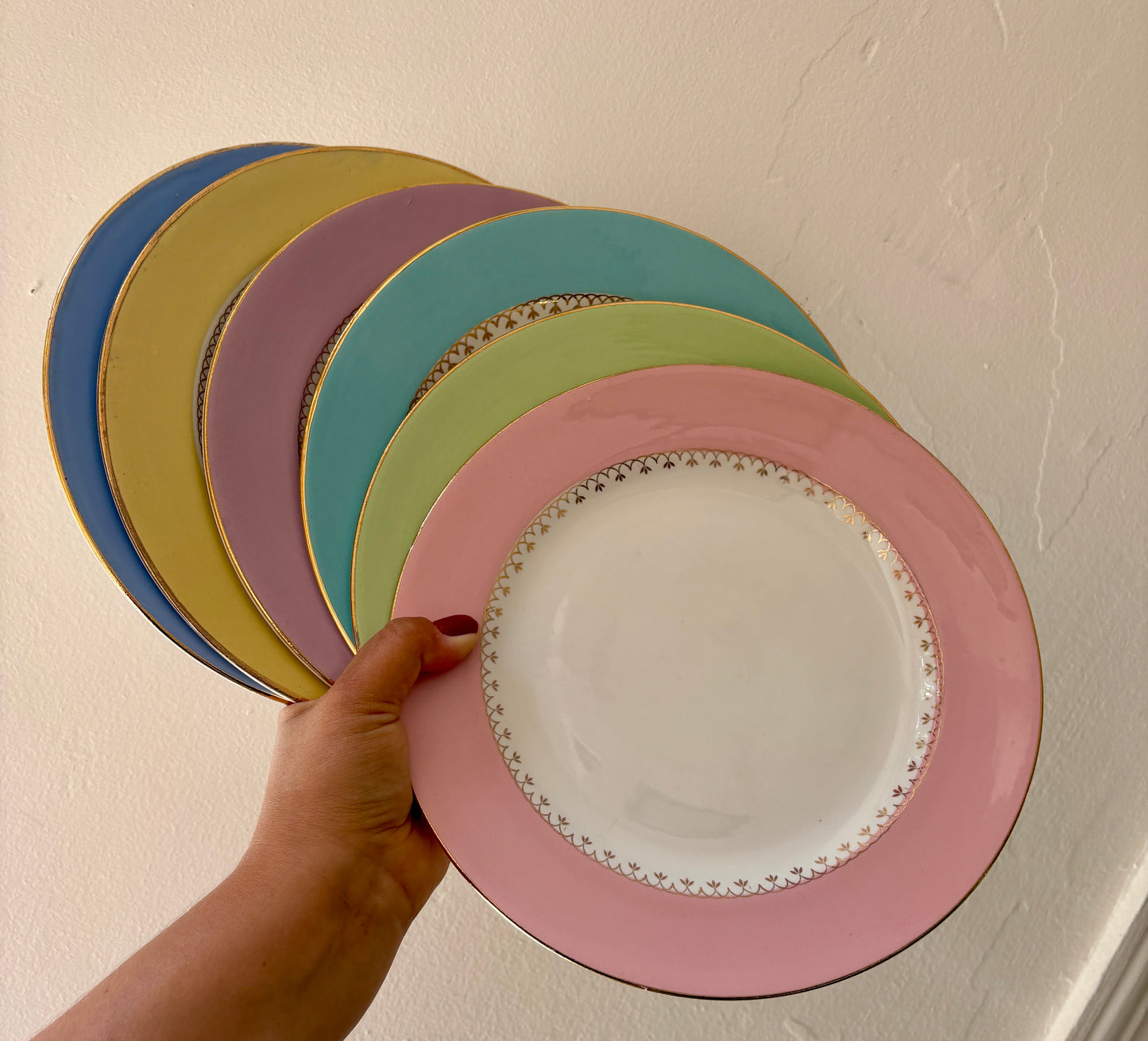 Lot de 10 assiettes plates vintage couleurs pastel