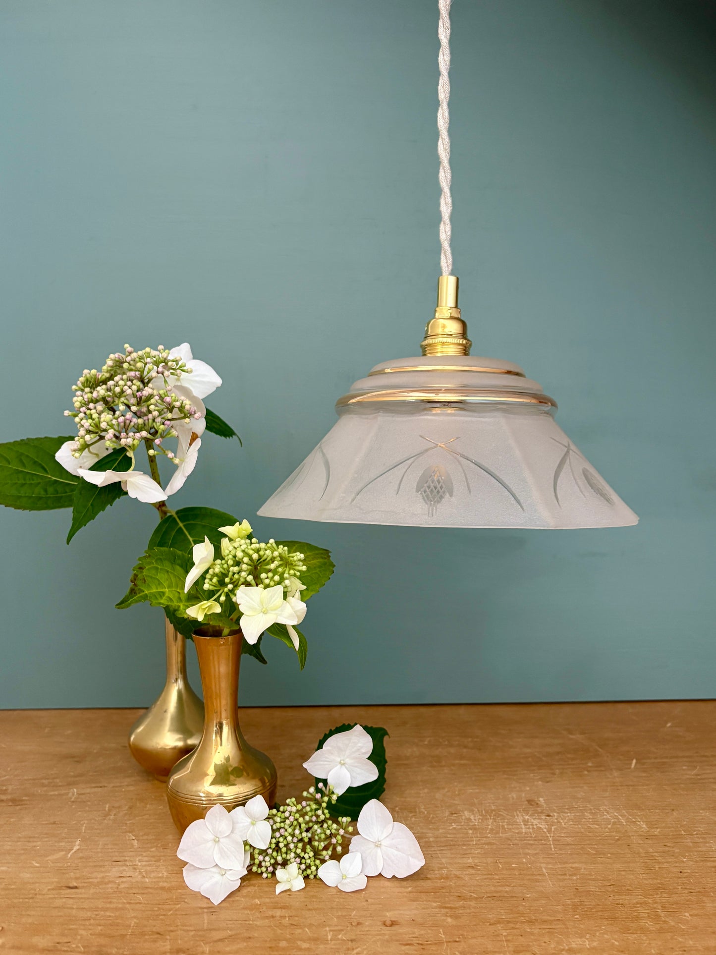 Suspension abat-jour vintage en verre dépoli