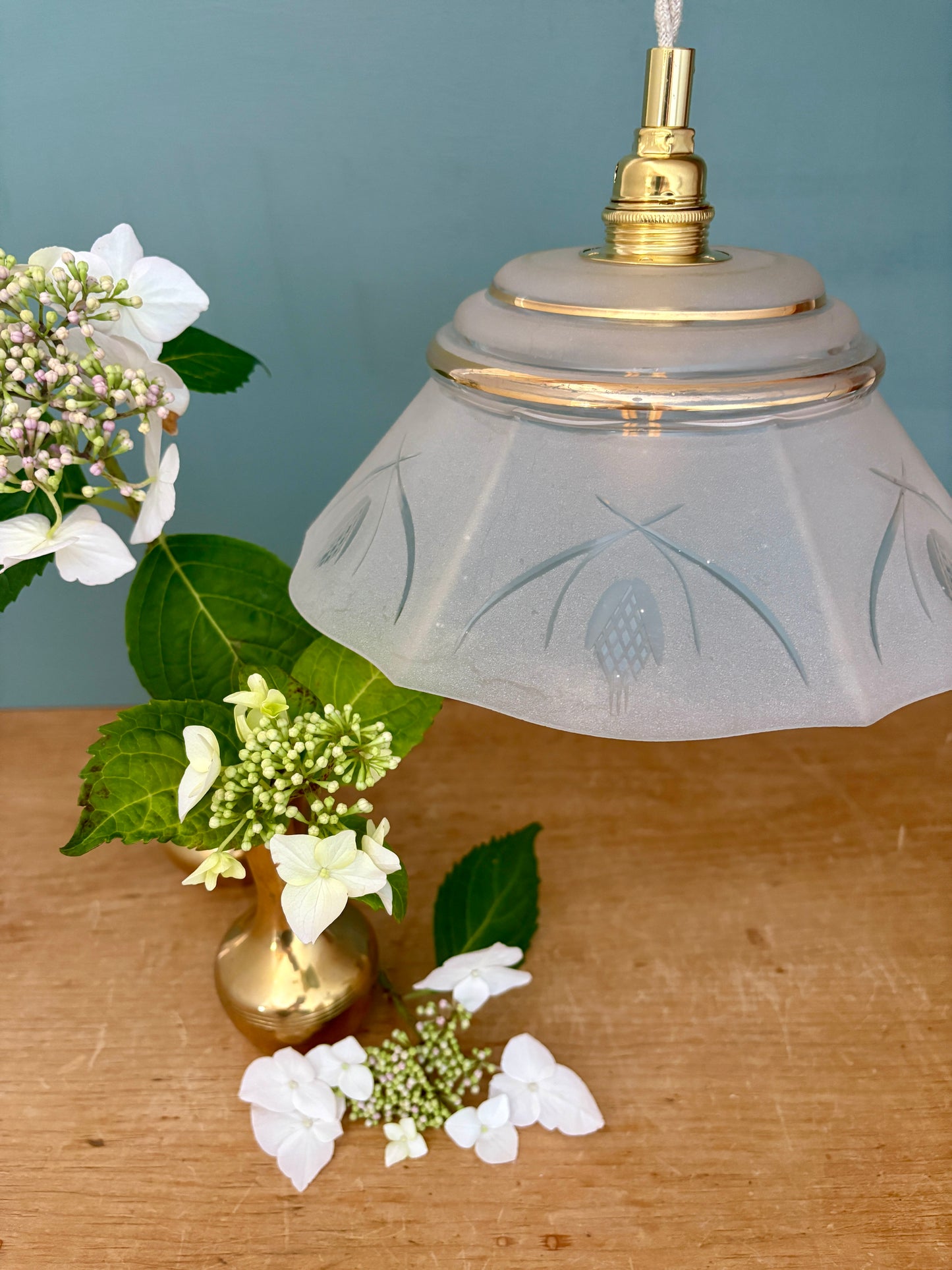 Suspension abat-jour vintage en verre dépoli