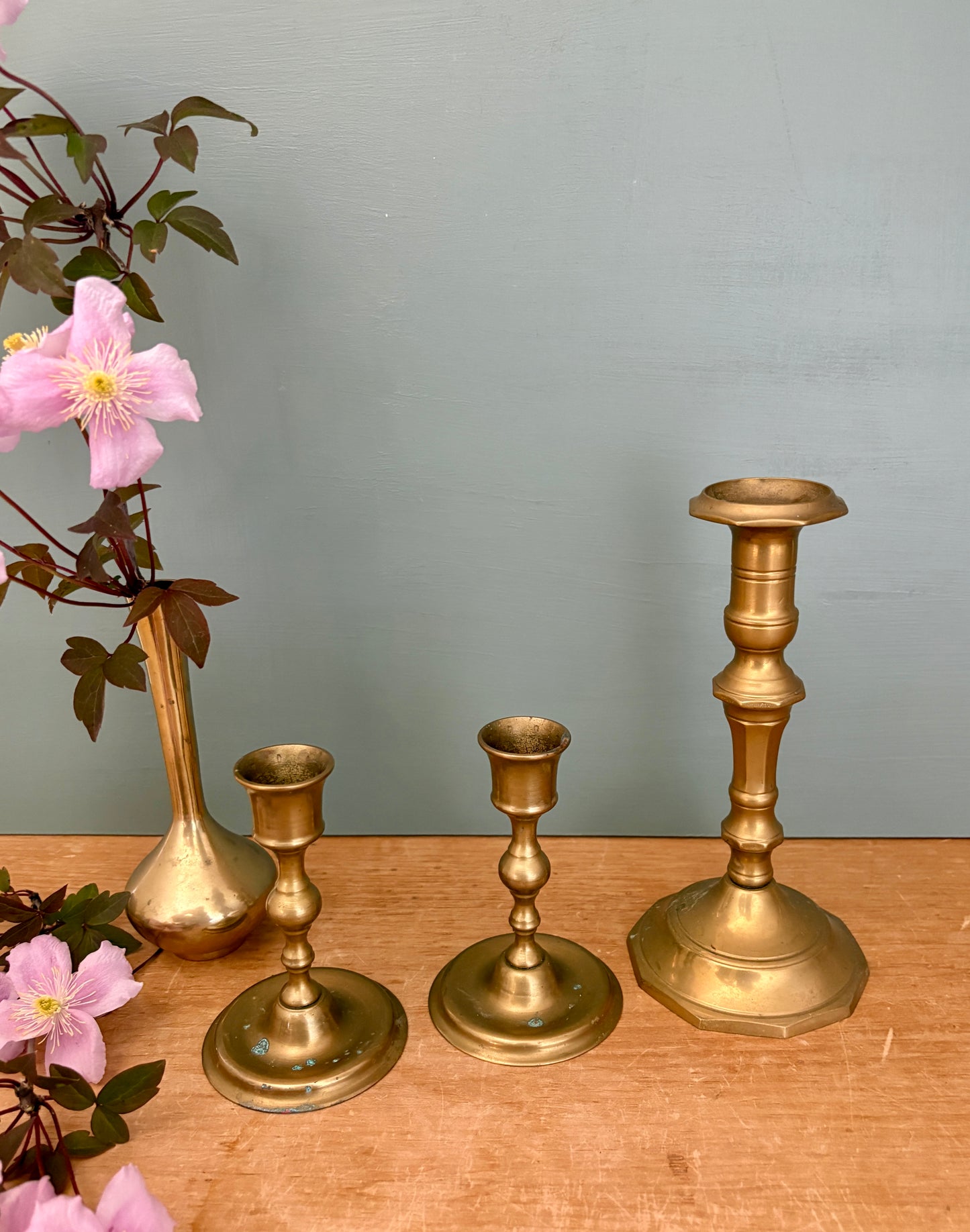 Lot de 3 bougeoirs/chandeliers anciens en laiton (BL3)