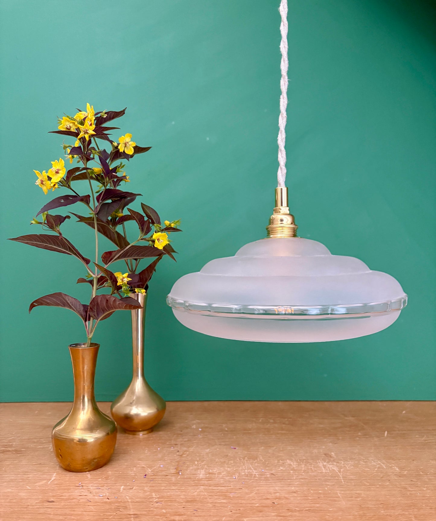 Suspension abat-jour vintage en verre dépoli