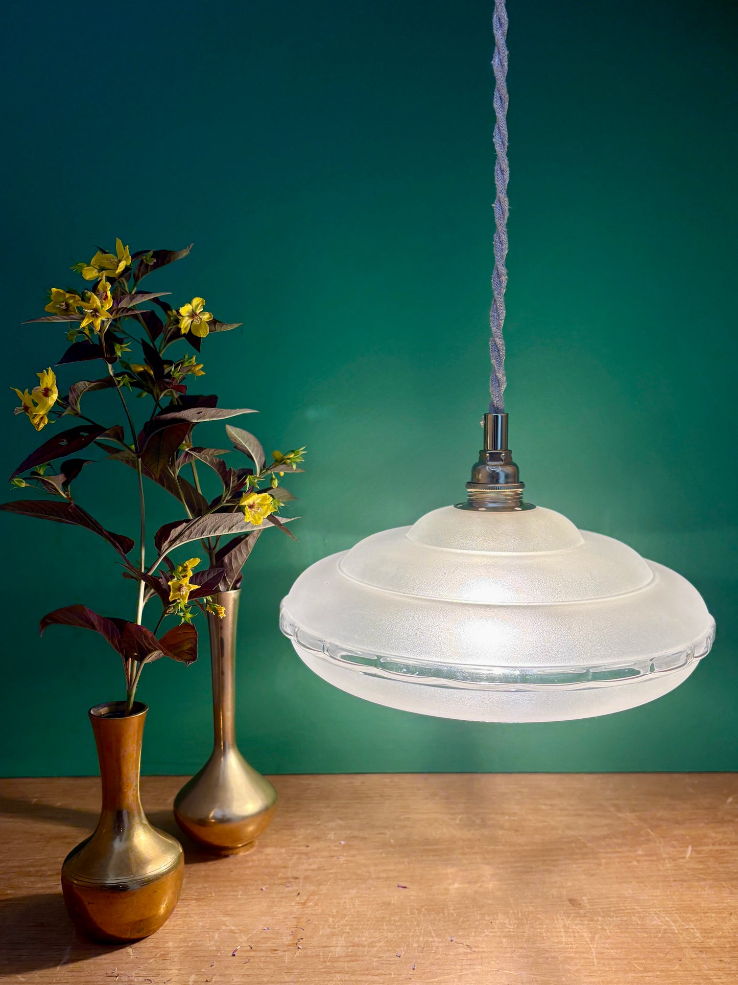 Suspension abat-jour vintage en verre dépoli