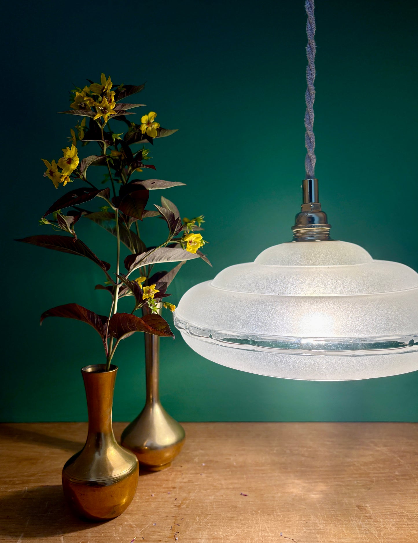 Suspension abat-jour vintage en verre dépoli
