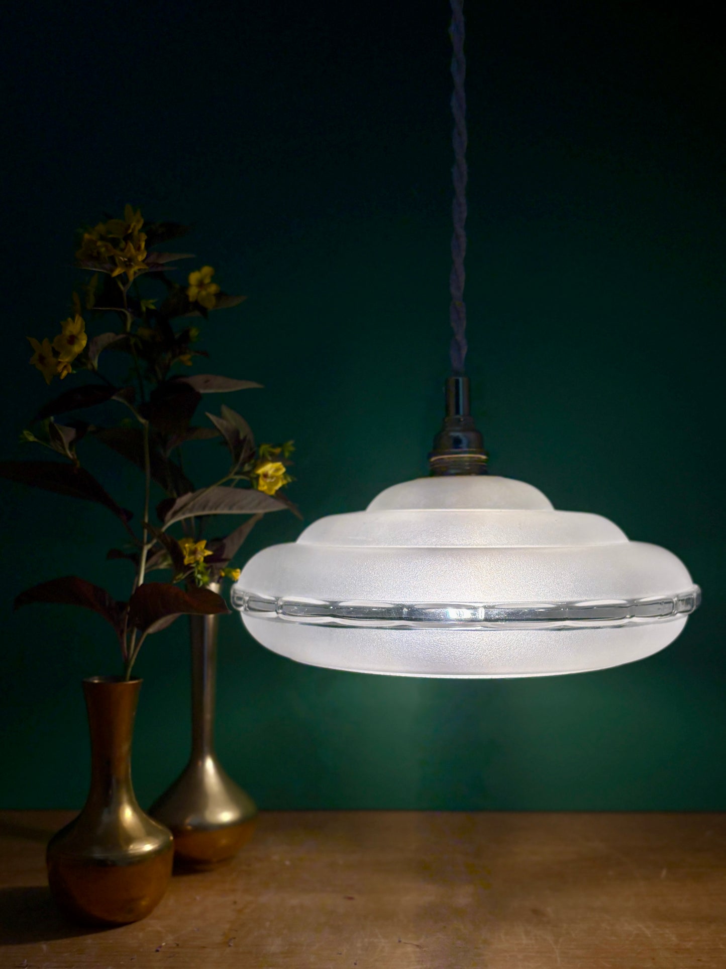 Suspension abat-jour vintage en verre dépoli