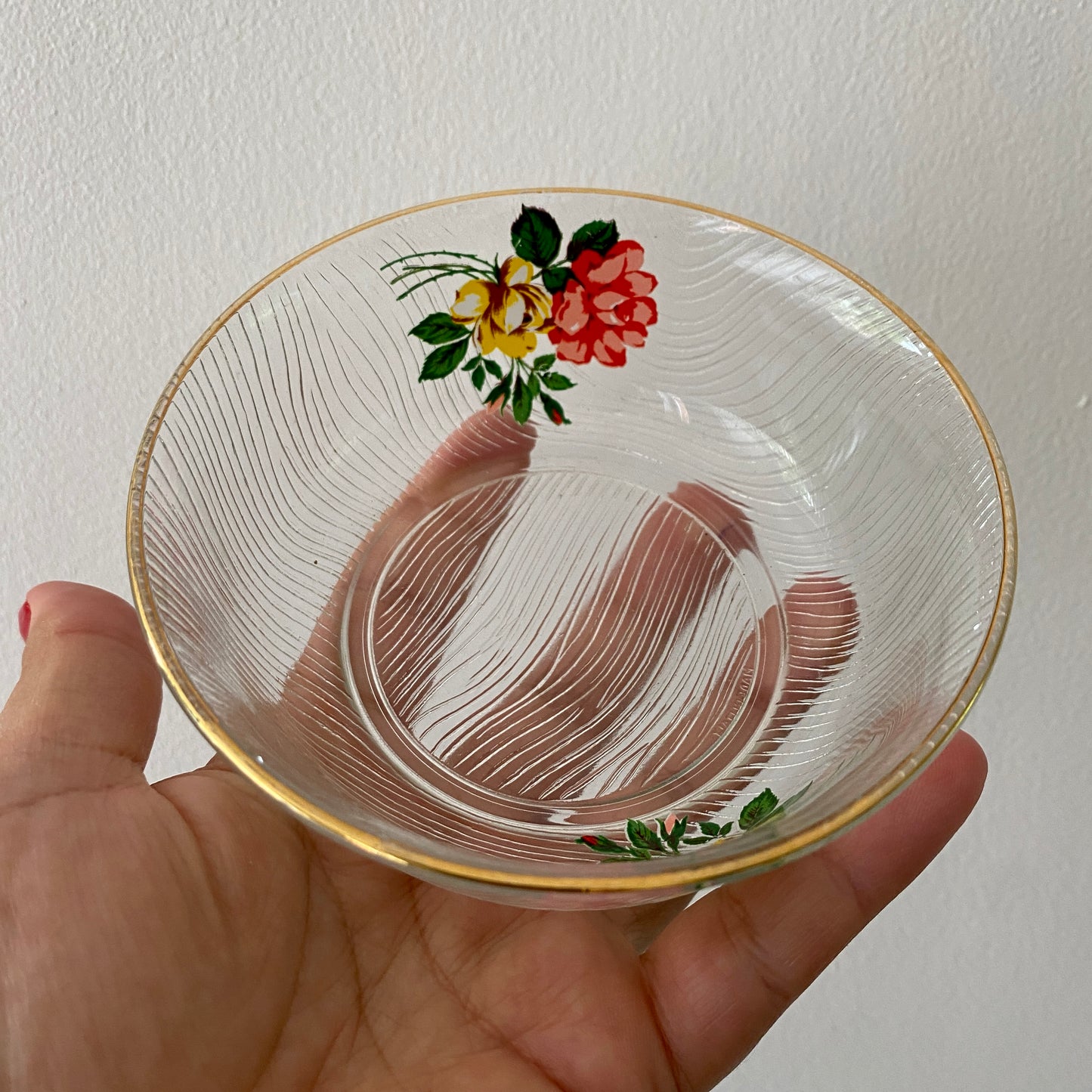 Lot de 6 ramequins vintage en verres dessins de fleurs