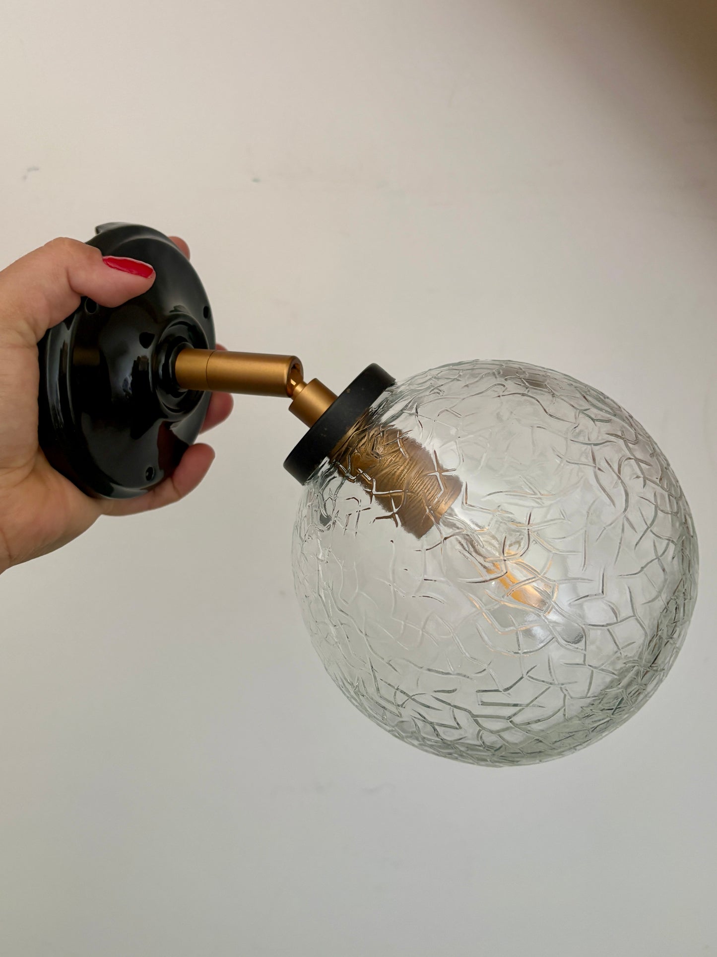 Applique globe vintage en verre effet craquelé