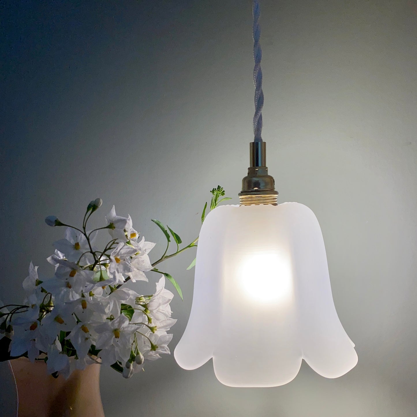 Suspension tulipe vintage en verre dépoli en forme de fleur