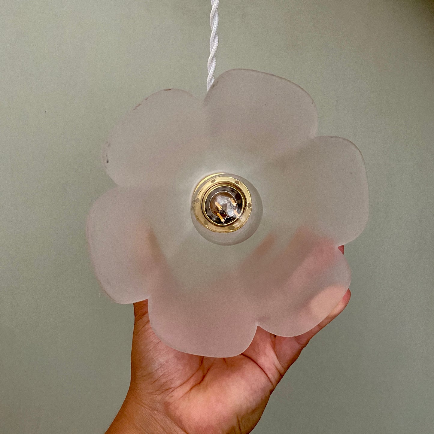 Suspension tulipe vintage en verre dépoli en forme de fleur