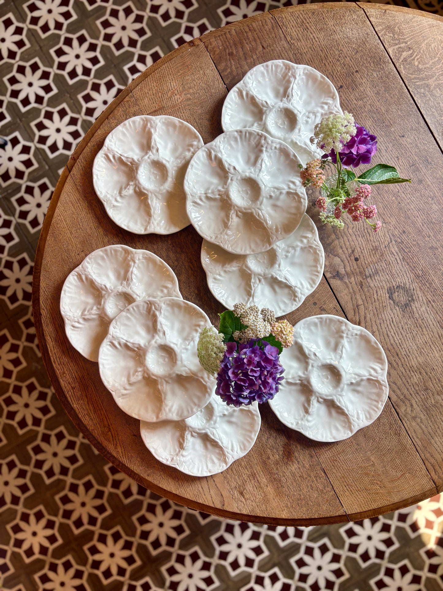 Lot de 8 assiettes à huîtres vintage en céramique blanche - Gien