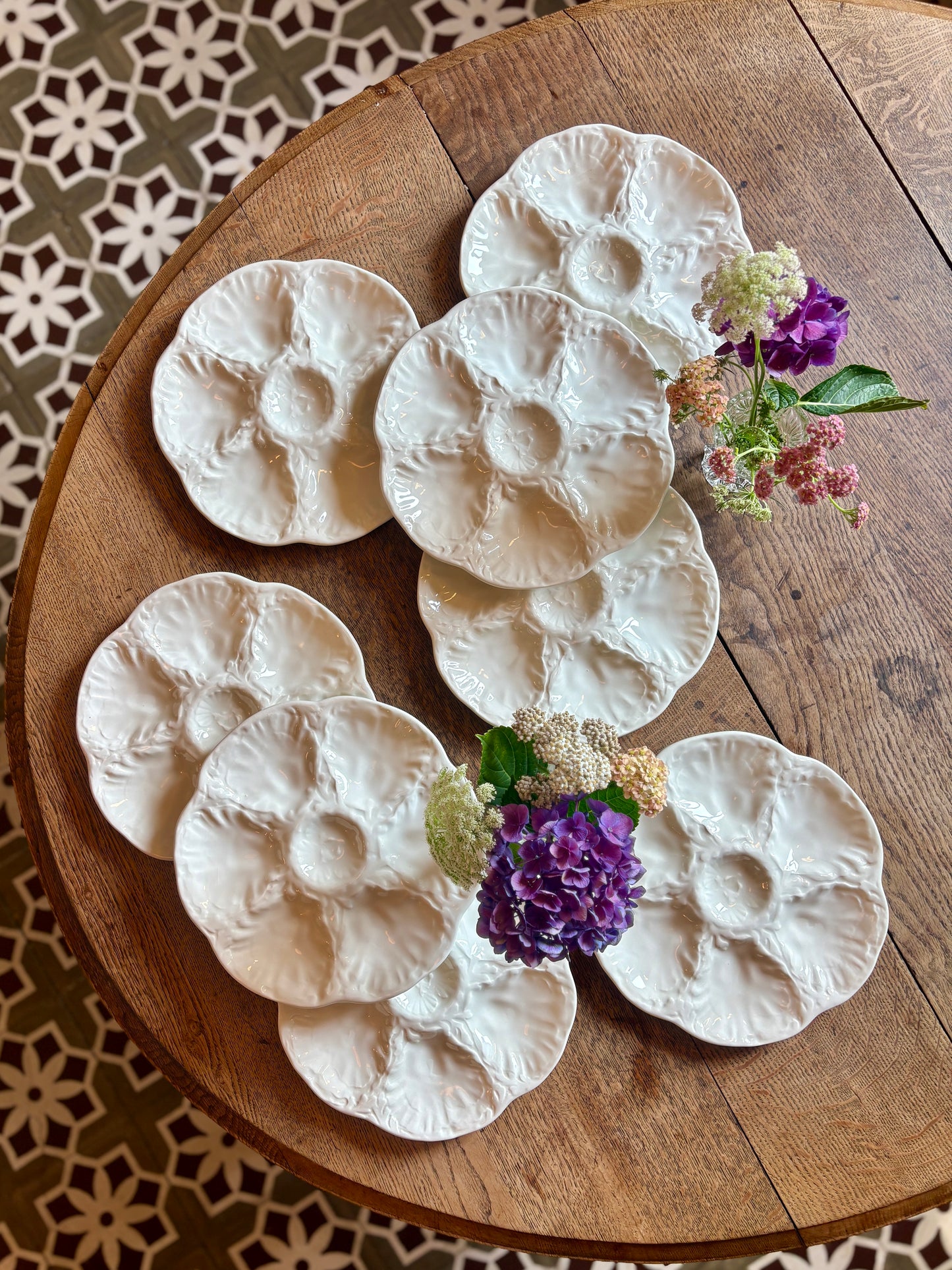 Lot de 8 assiettes à huîtres vintage en céramique blanche - Gien
