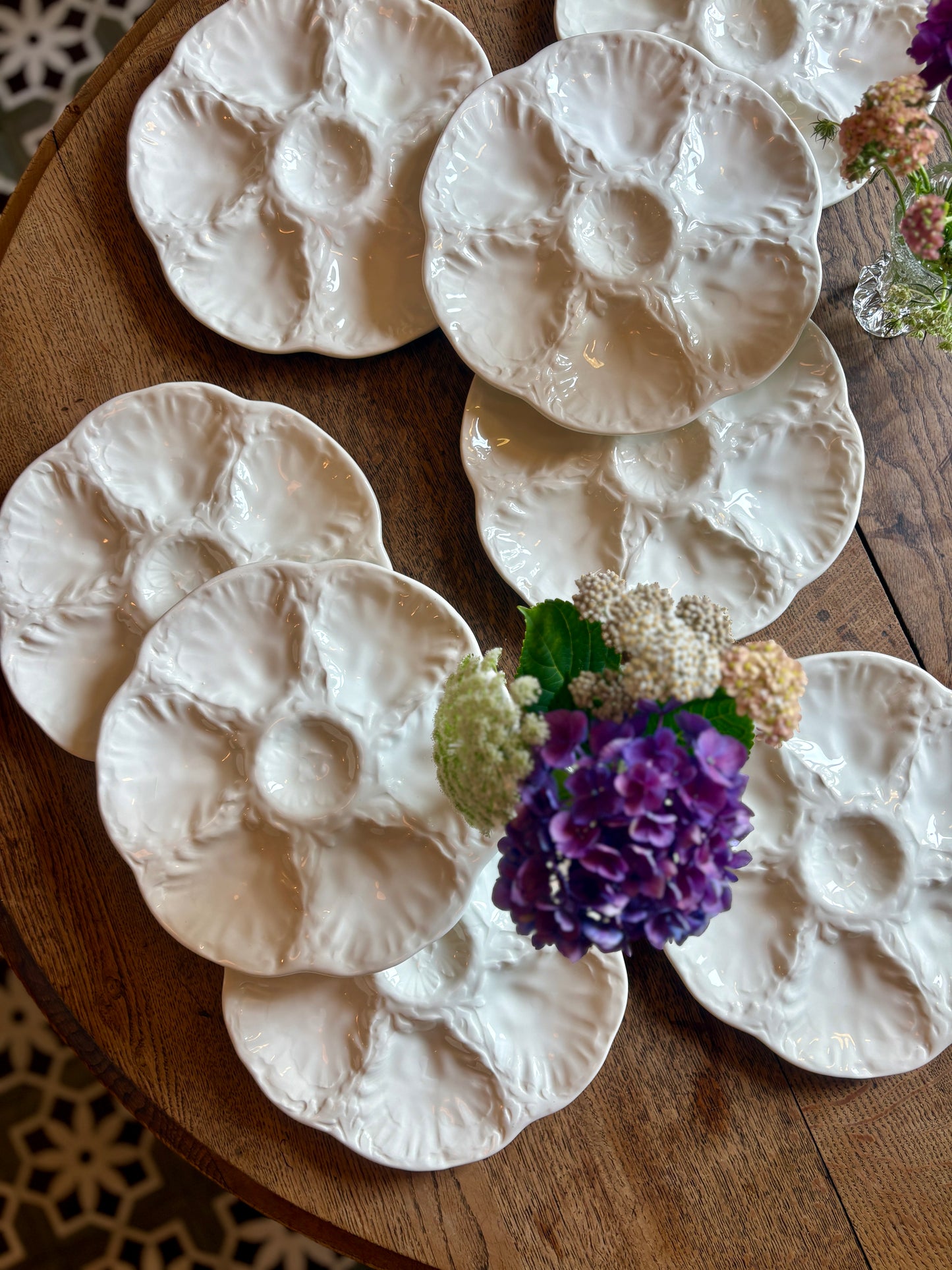 Lot de 8 assiettes à huîtres vintage en céramique blanche - Gien