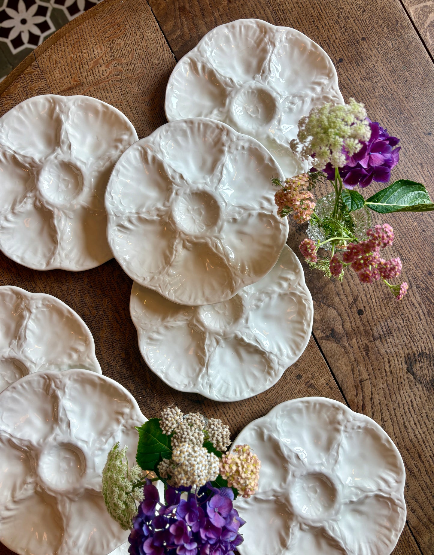 Lot de 8 assiettes à huîtres vintage en céramique blanche - Gien