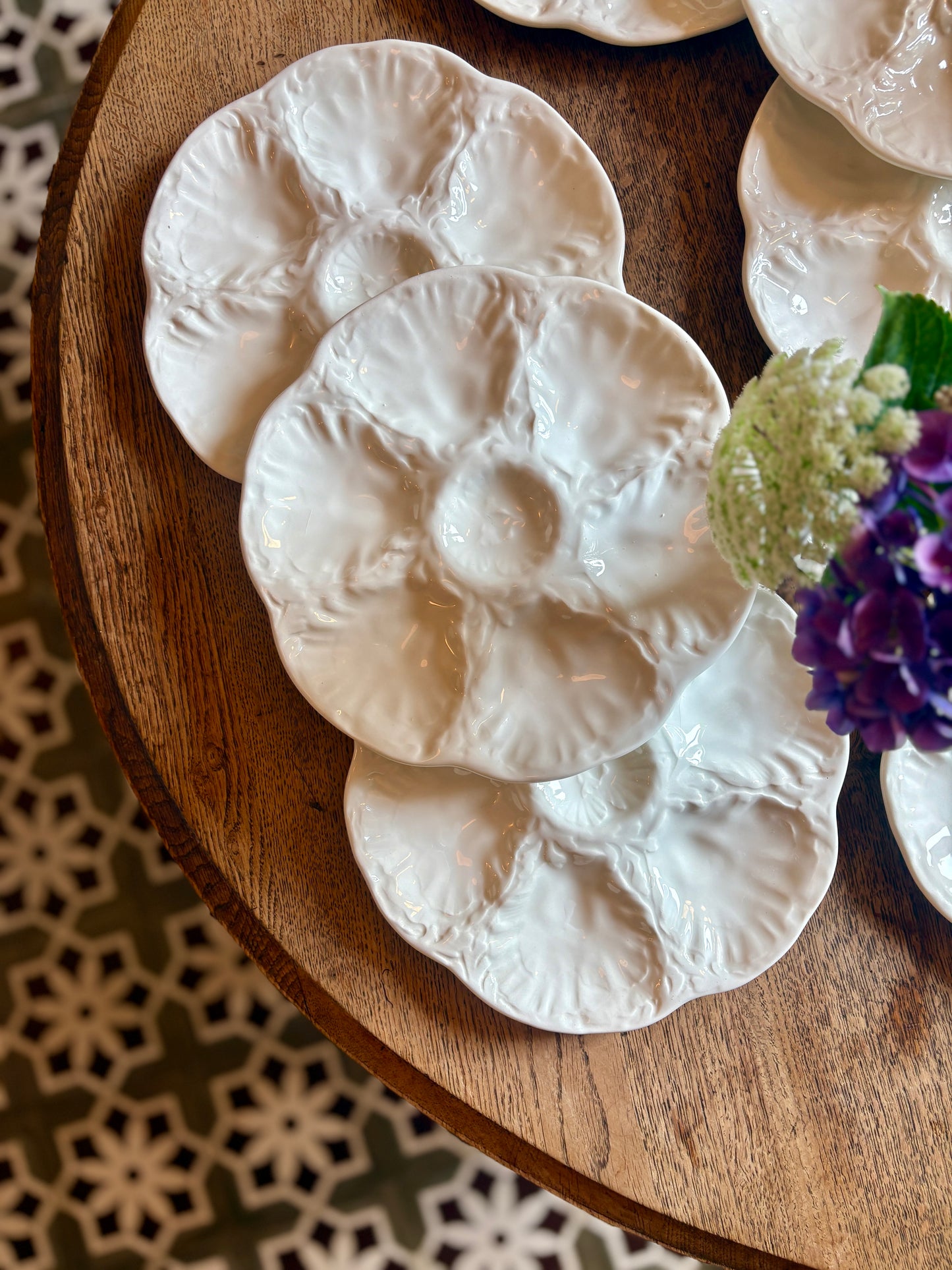 Lot de 8 assiettes à huîtres vintage en céramique blanche - Gien