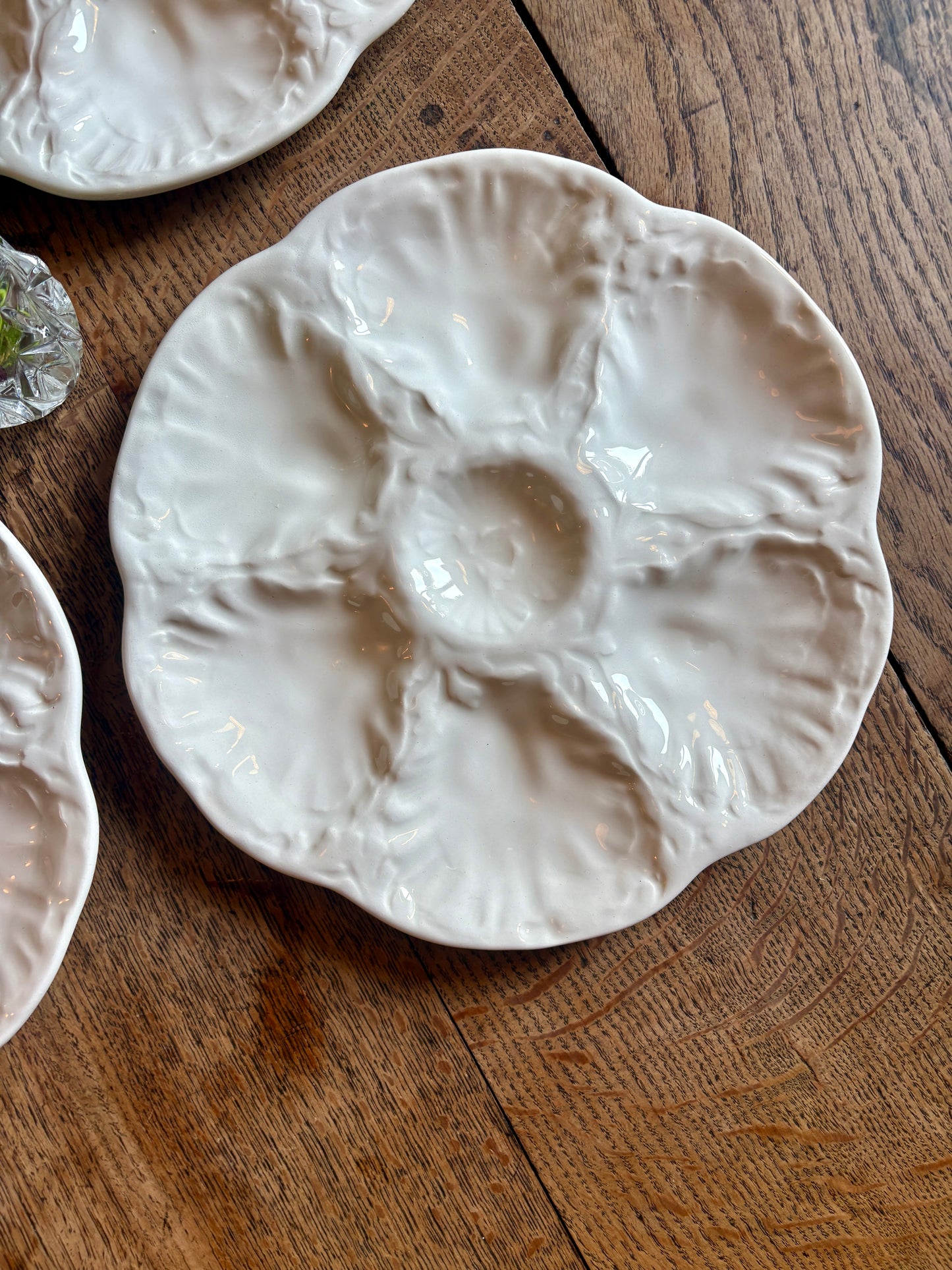 Lot de 8 assiettes à huîtres vintage en céramique blanche - Gien