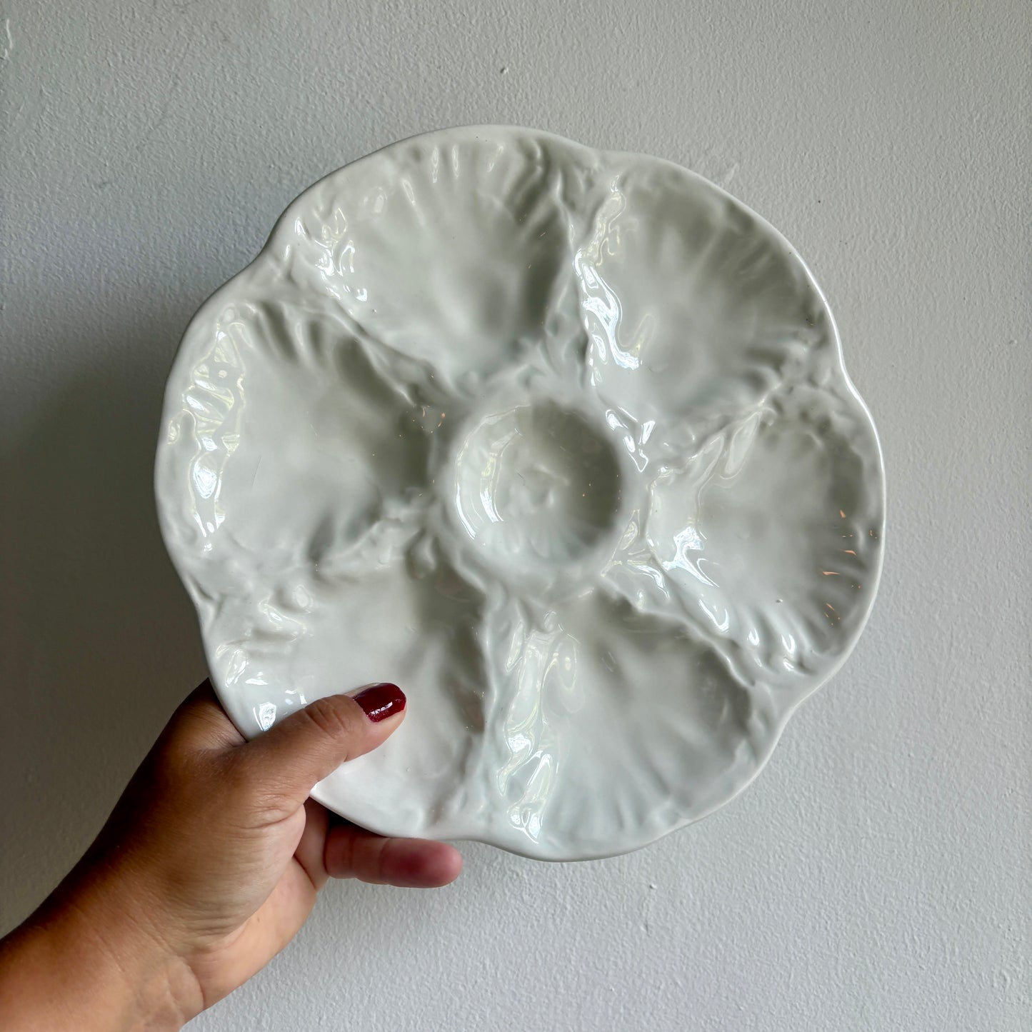 Lot de 8 assiettes à huîtres vintage en céramique blanche - Gien