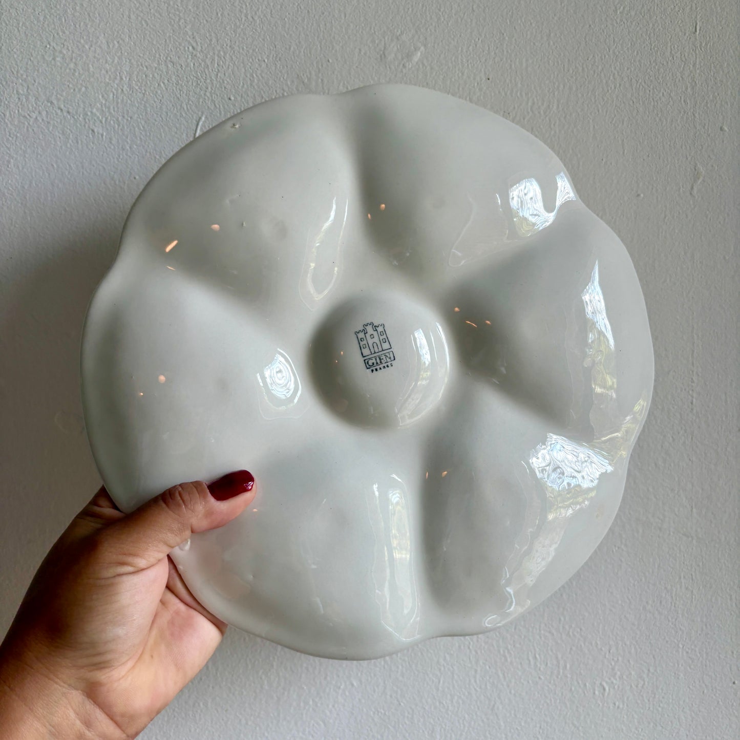 Lot de 8 assiettes à huîtres vintage en céramique blanche - Gien
