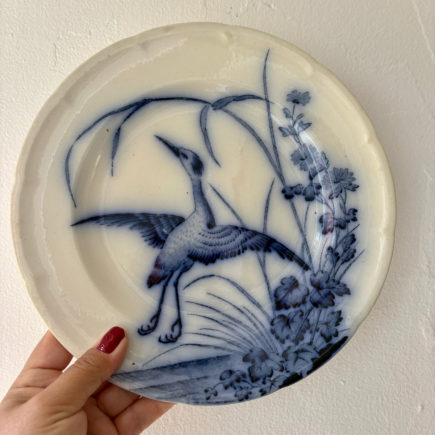 Lot de 6 assiettes plates anciennes en terre de fer - Modèle Japonais 2 de Longwy