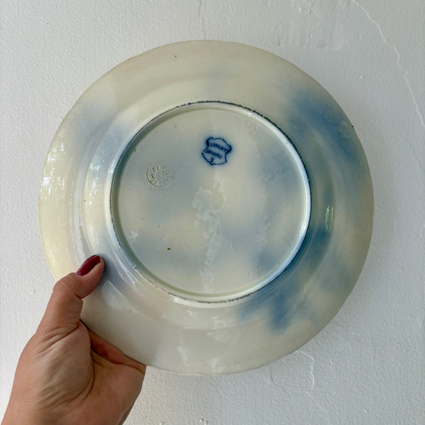 Lot de 6 assiettes plates anciennes en terre de fer - Modèle Japonais 2 de Longwy