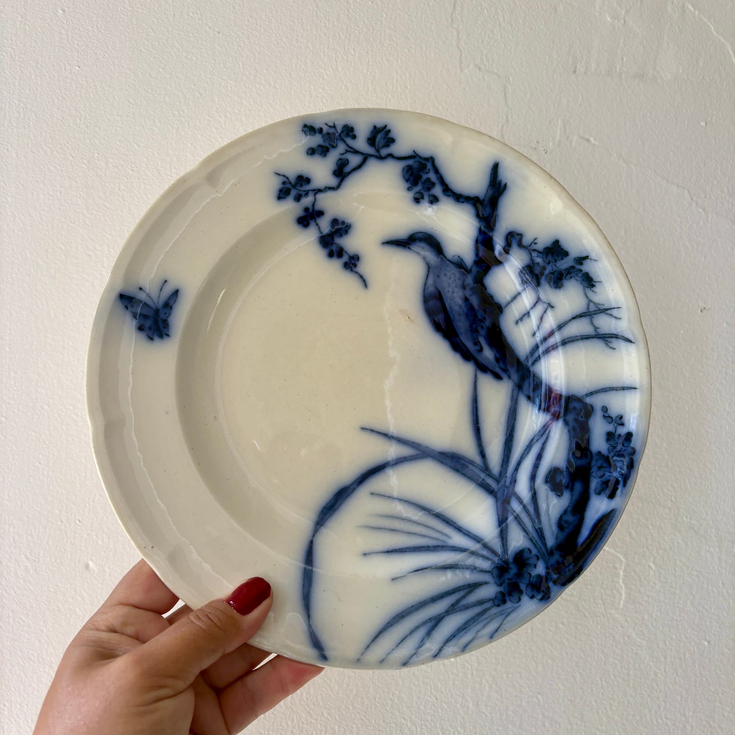 Lot de 6 assiettes plates anciennes en terre de fer - Modèle Japonais 2 de Longwy