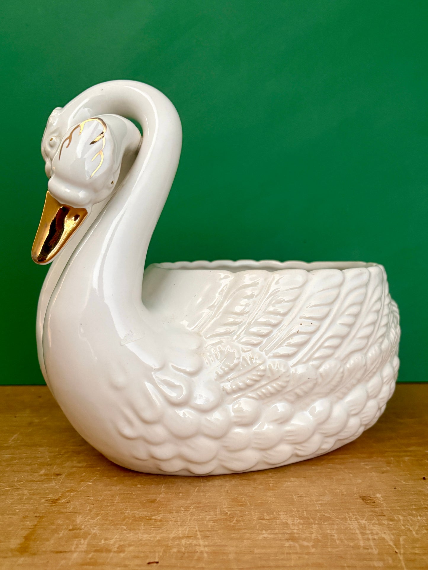 Cache pot cygne vintage en céramique