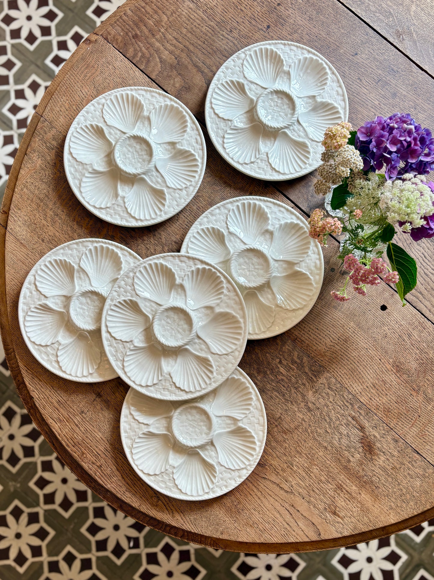 Lot de 6 assiettes à huîtres vintage en céramique blanche - Longchamp