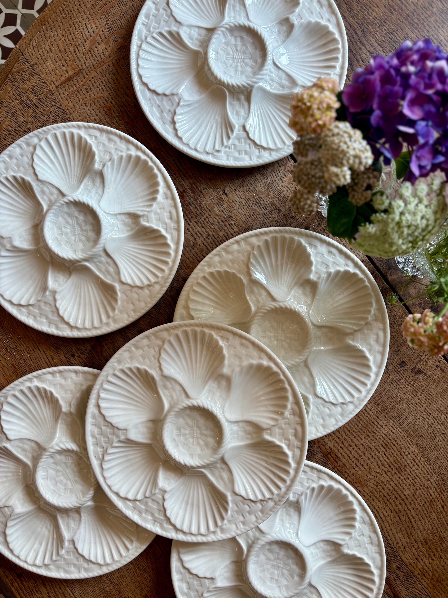 Lot de 6 assiettes à huîtres vintage en céramique blanche - Longchamp