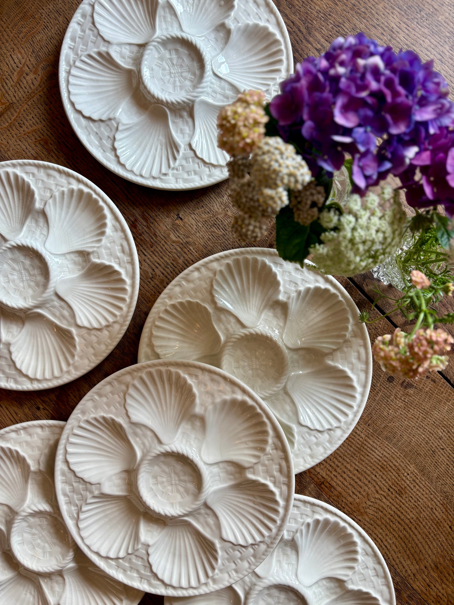 Lot de 6 assiettes à huîtres vintage en céramique blanche - Longchamp