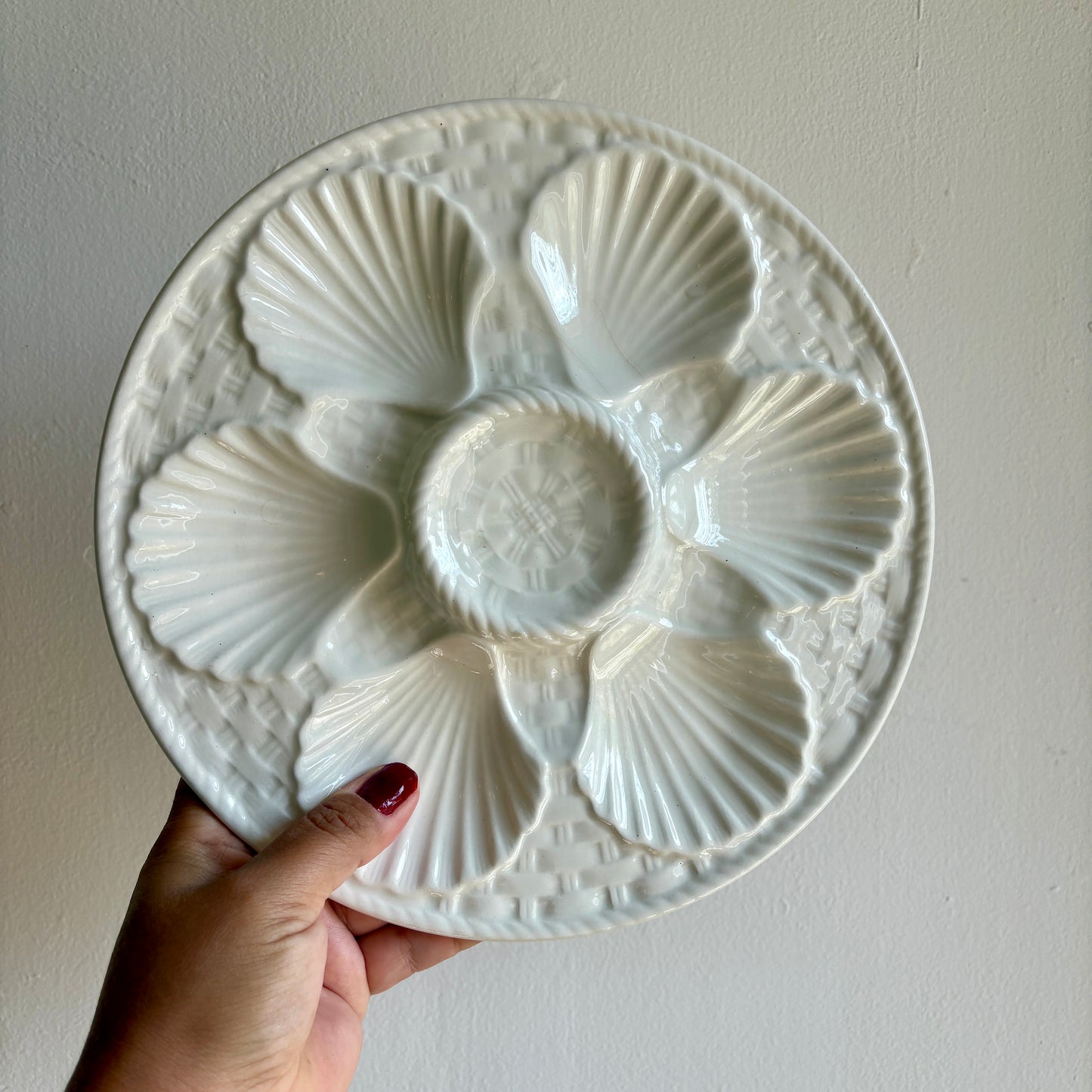 Lot de 6 assiettes à huîtres vintage en céramique blanche - Longchamp