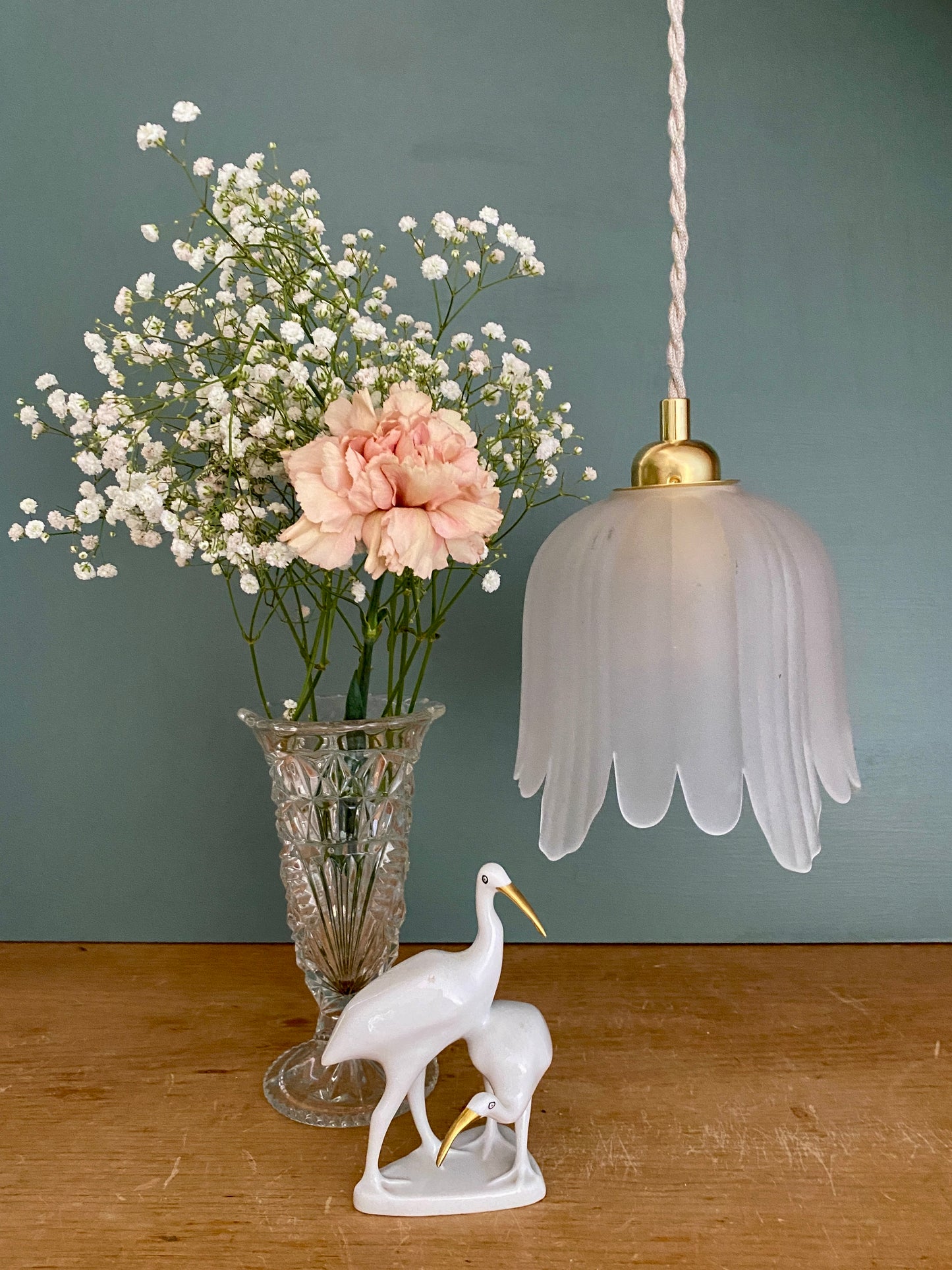 Suspension tulipe vintage en verre dépoli