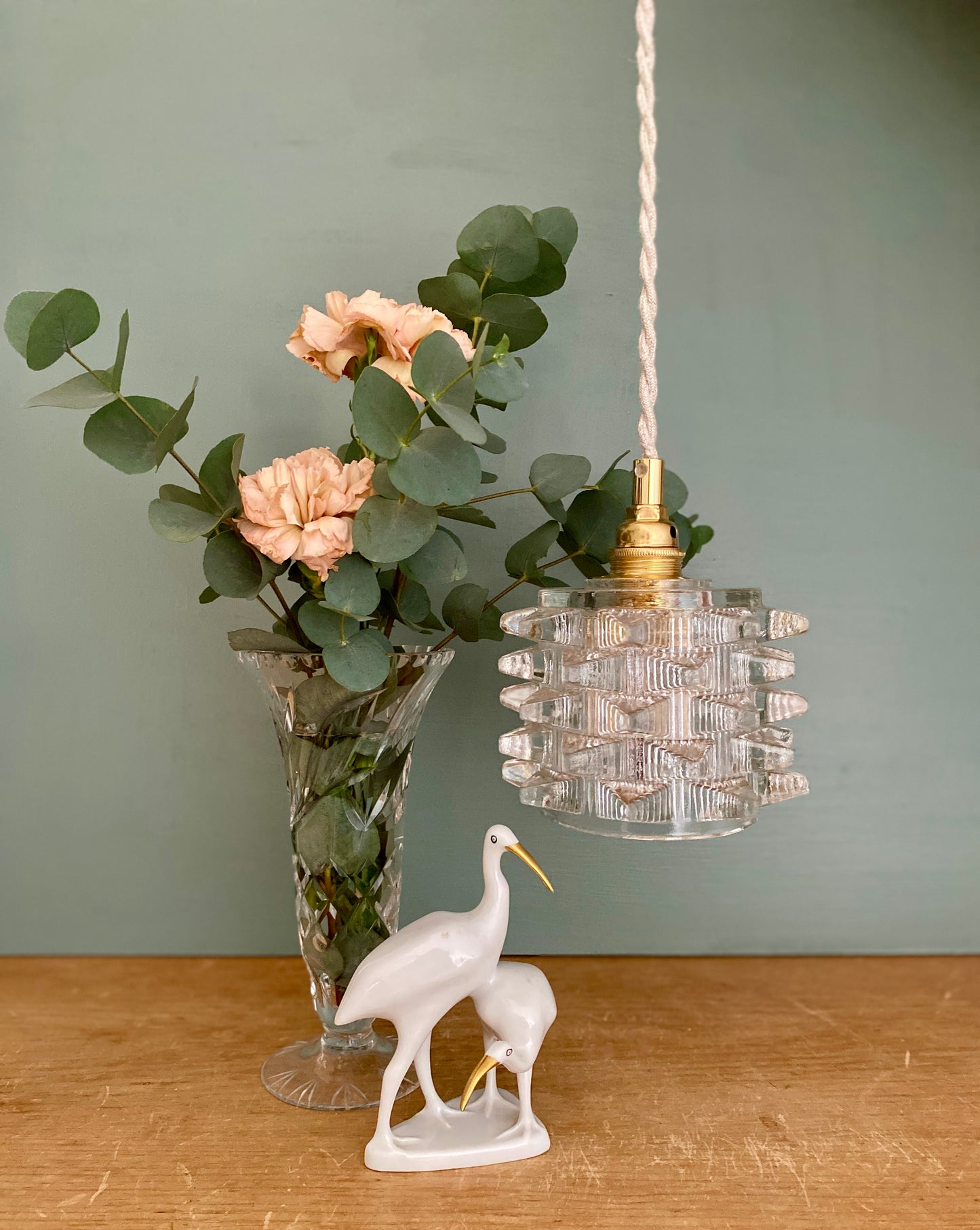 Suspension tulipe vintage en verre holophane