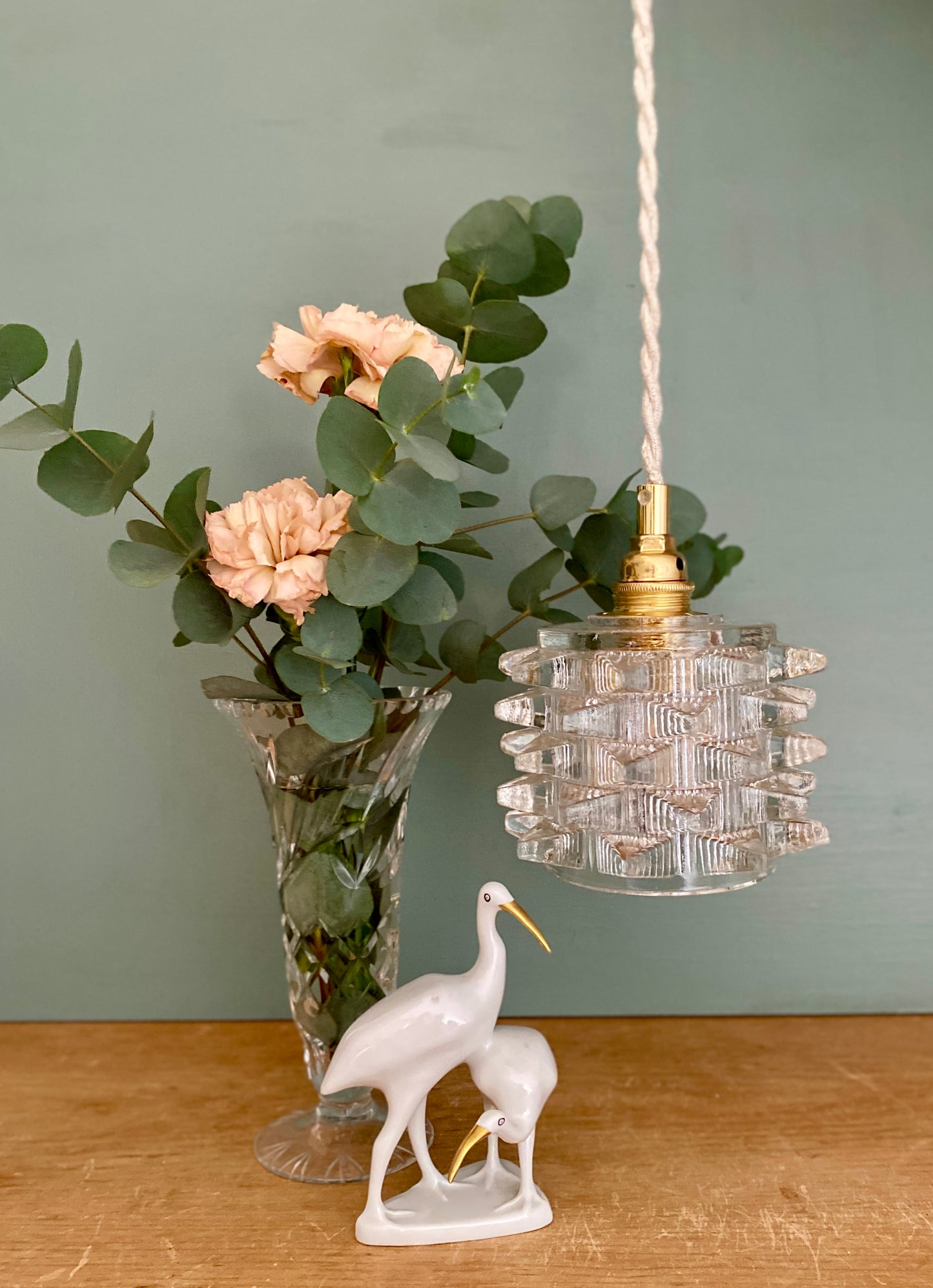 Suspension tulipe vintage en verre holophane