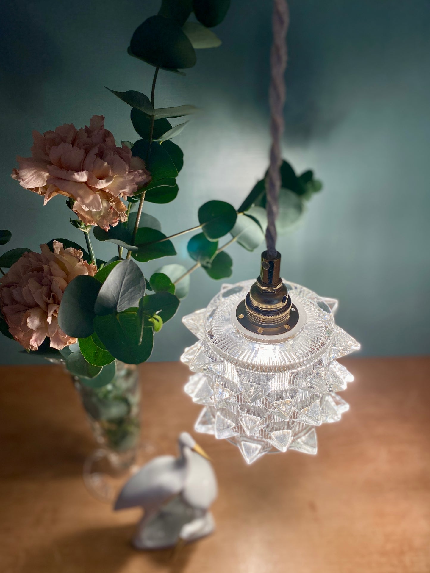 Suspension tulipe vintage en verre holophane