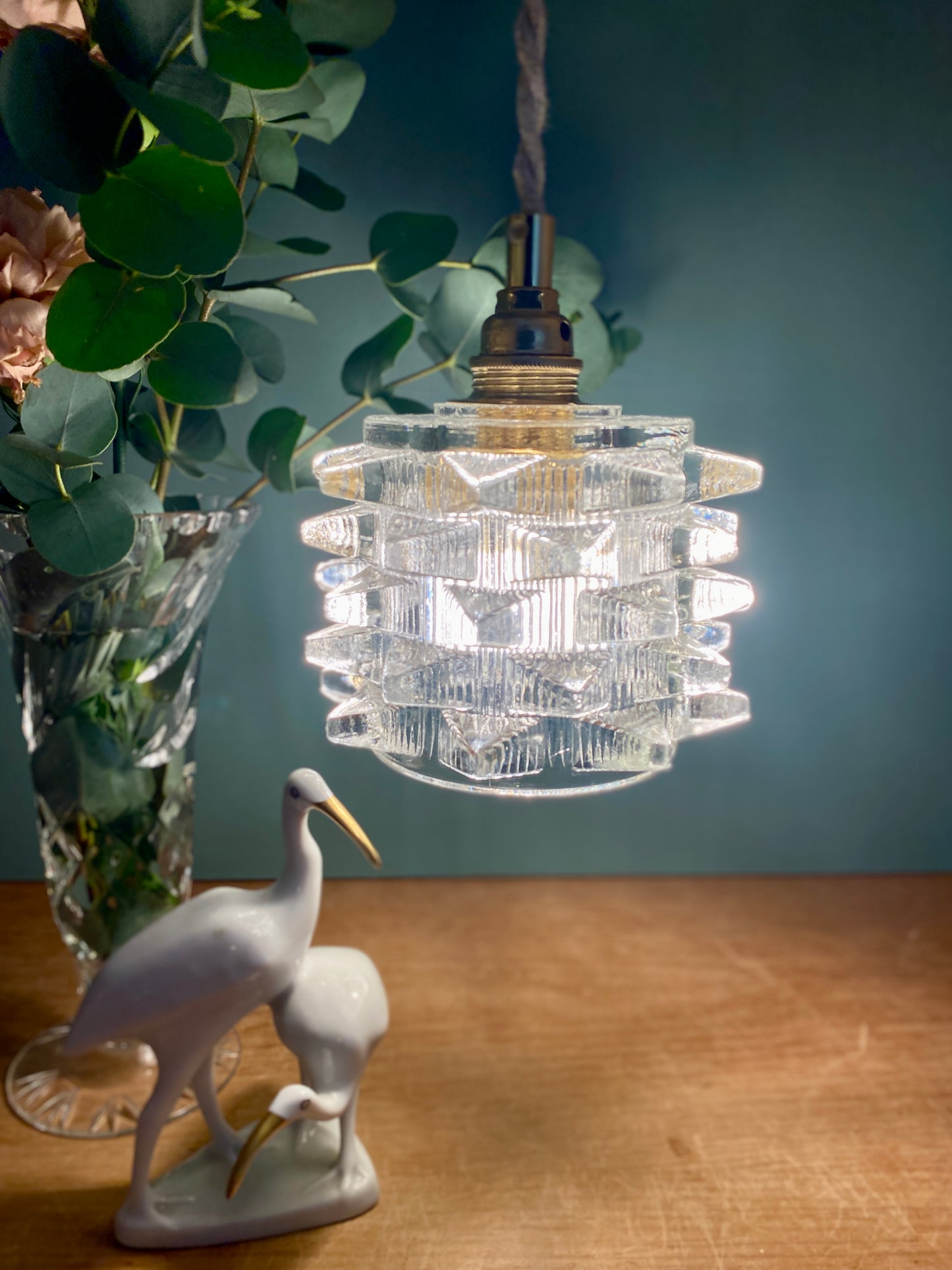 Suspension tulipe vintage en verre holophane