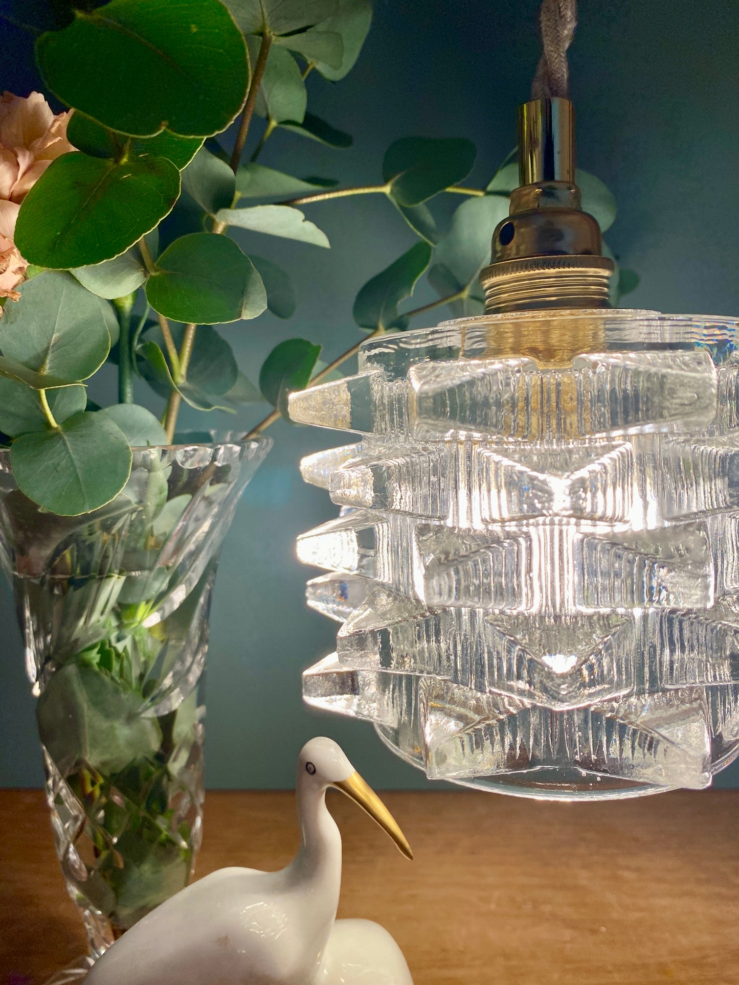 Suspension tulipe vintage en verre holophane