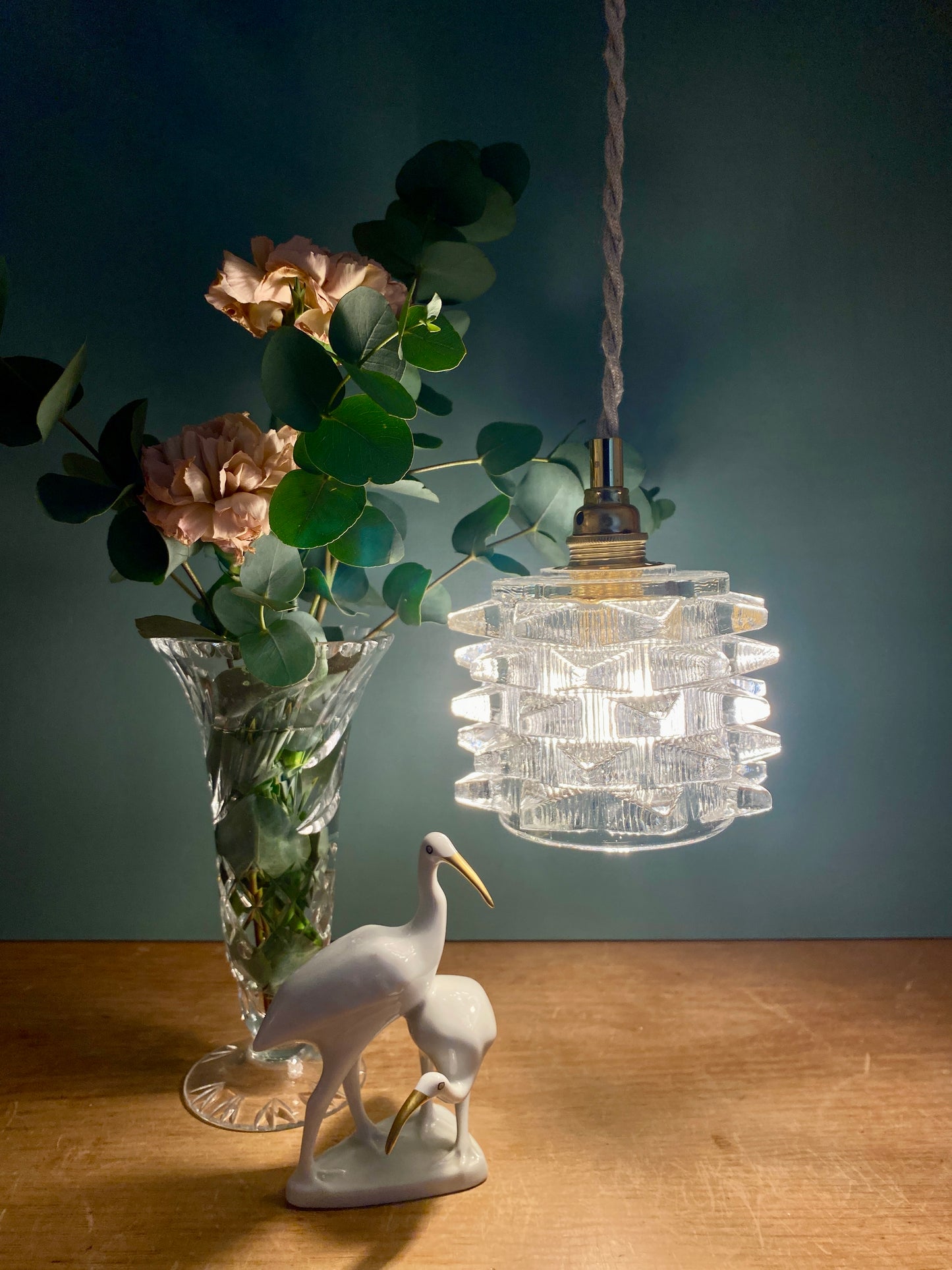 Suspension tulipe vintage en verre holophane