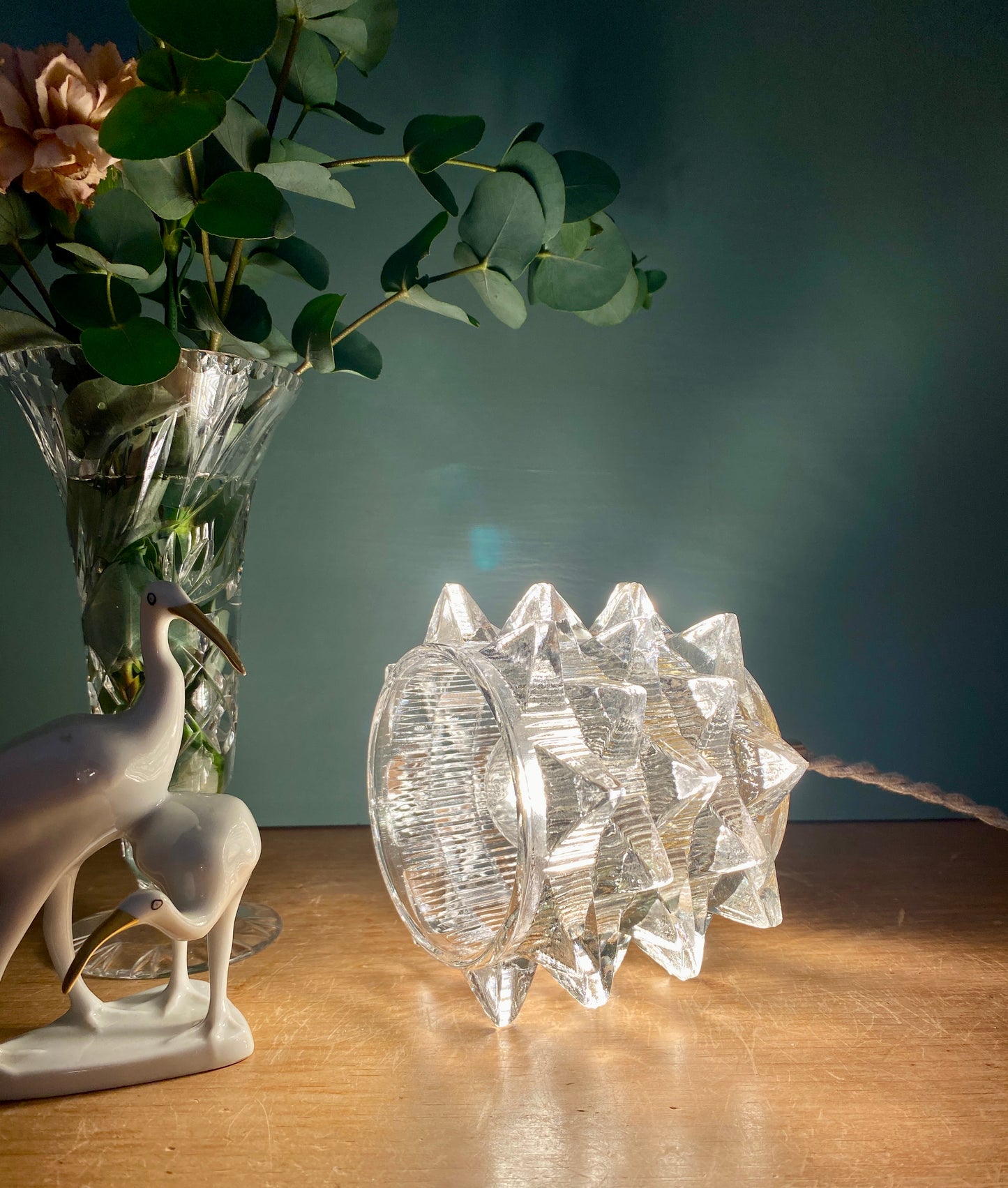 Suspension tulipe vintage en verre holophane