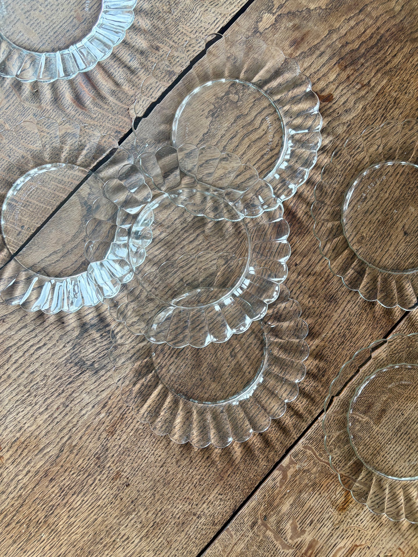 Service à dessert vintage en verre transparent