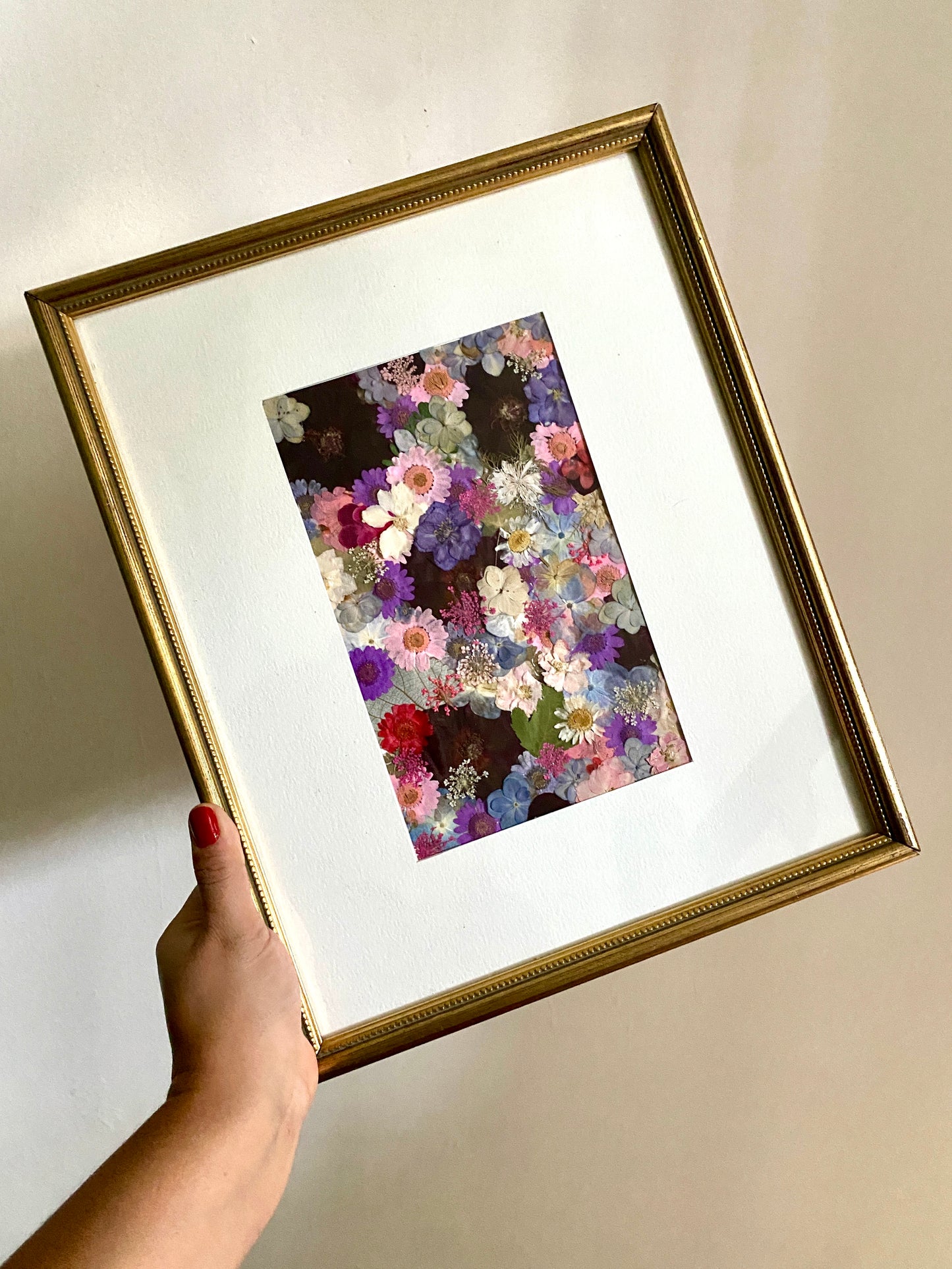 Cadre vintage et herbier de fleurs séchées