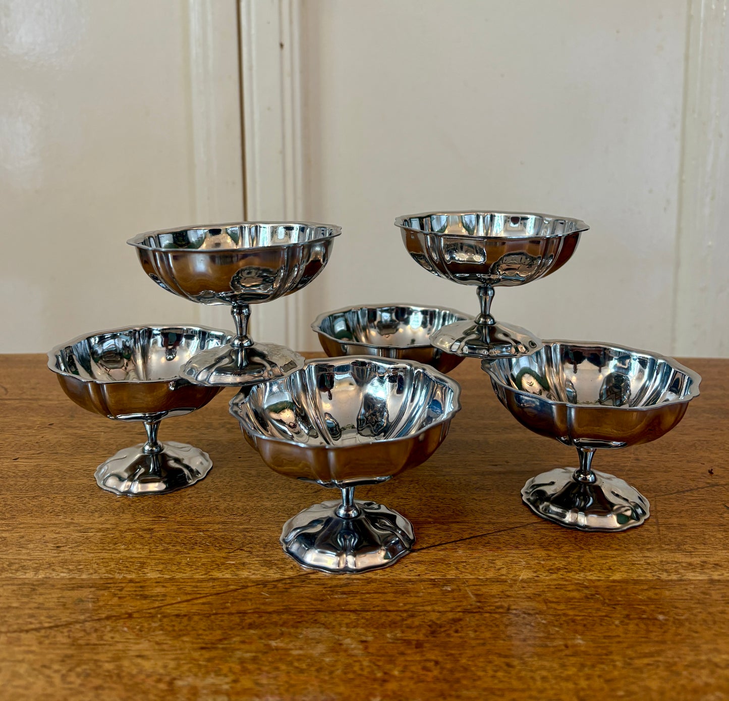 Lot de 6 coupes à dessert vintage en inox