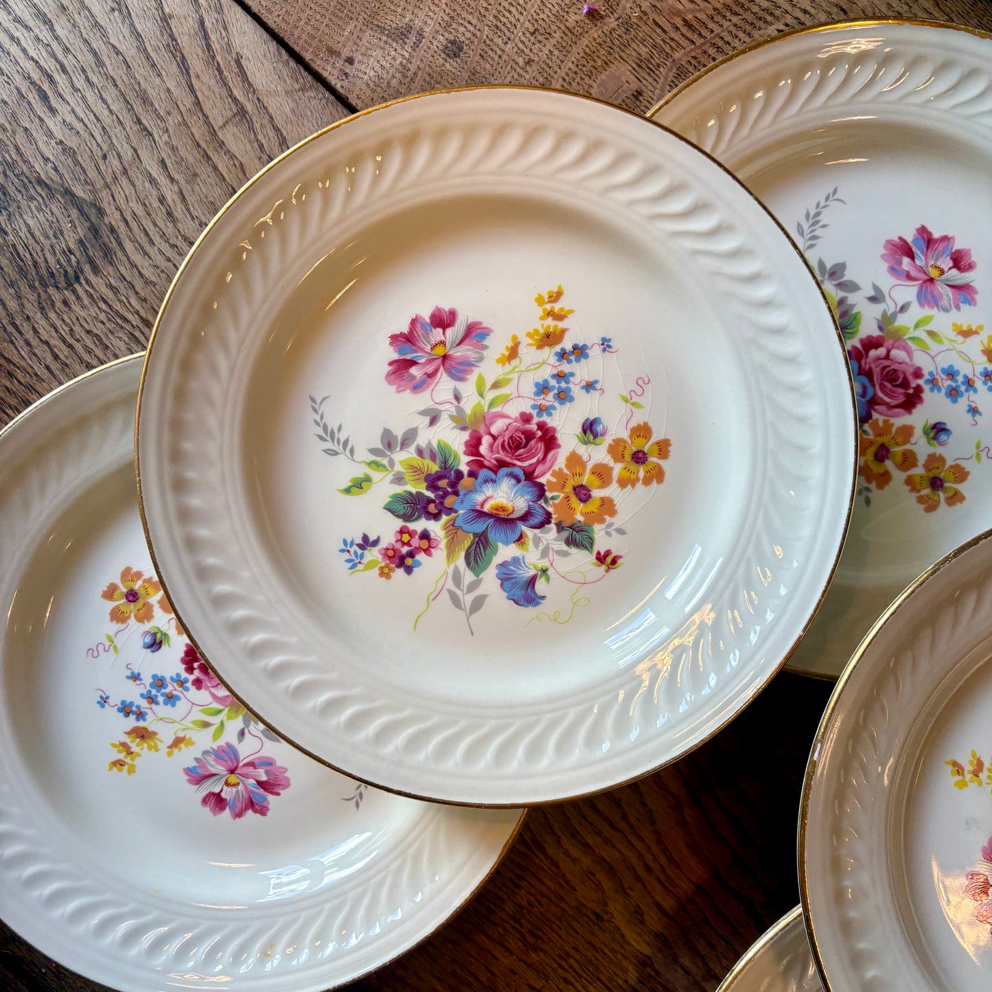Lot de 12 assiettes plates vintage - Fleurette de Gien