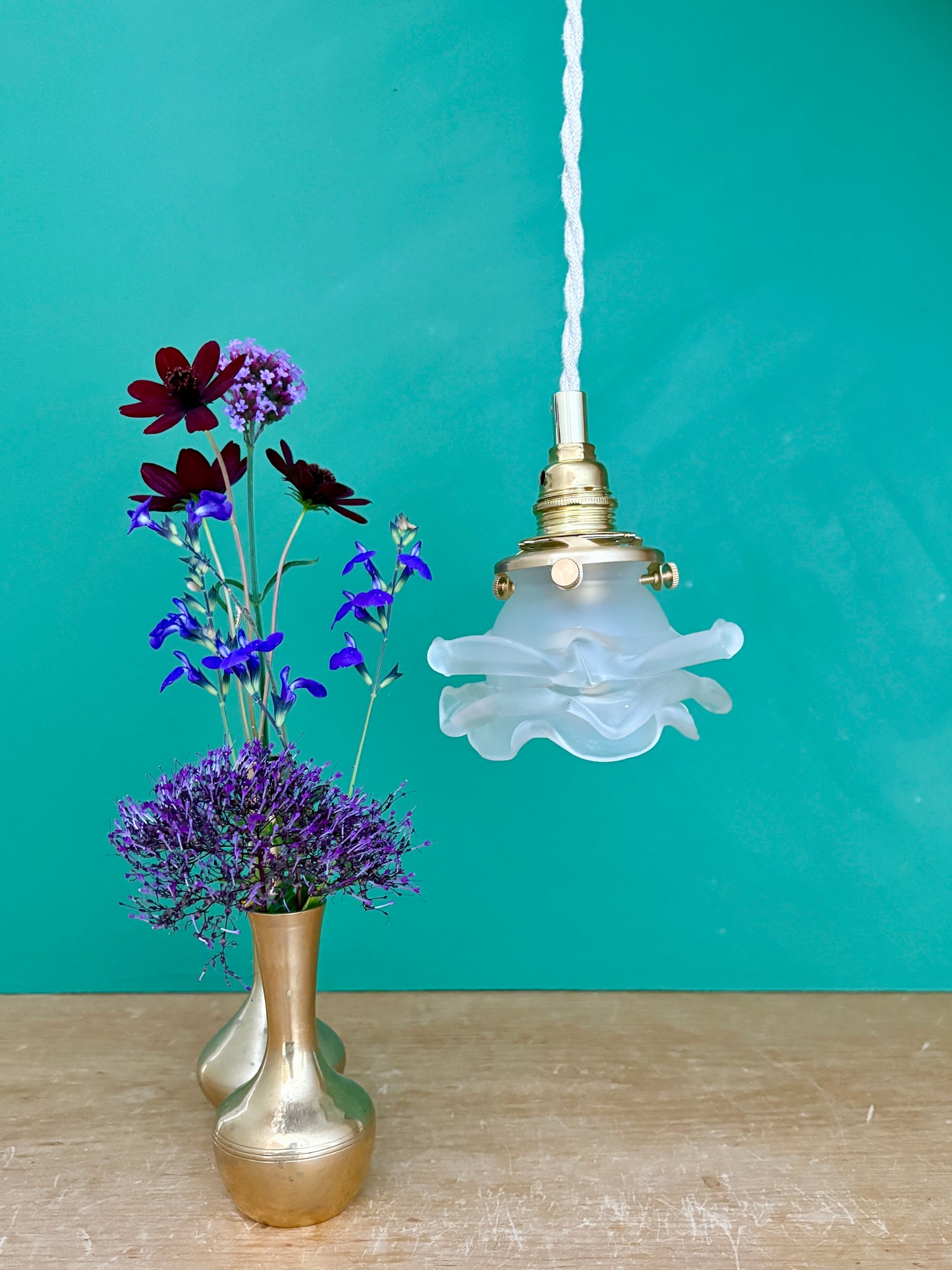 Suspension tulipe vintage en verre dépoli en forme de fleur