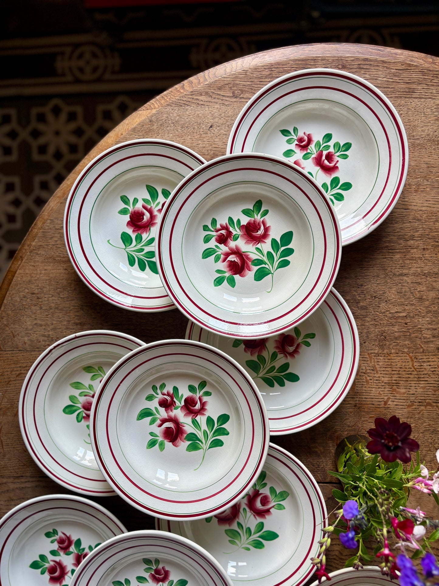 Lot de 12 assiettes creuses vintage - Les Roses -