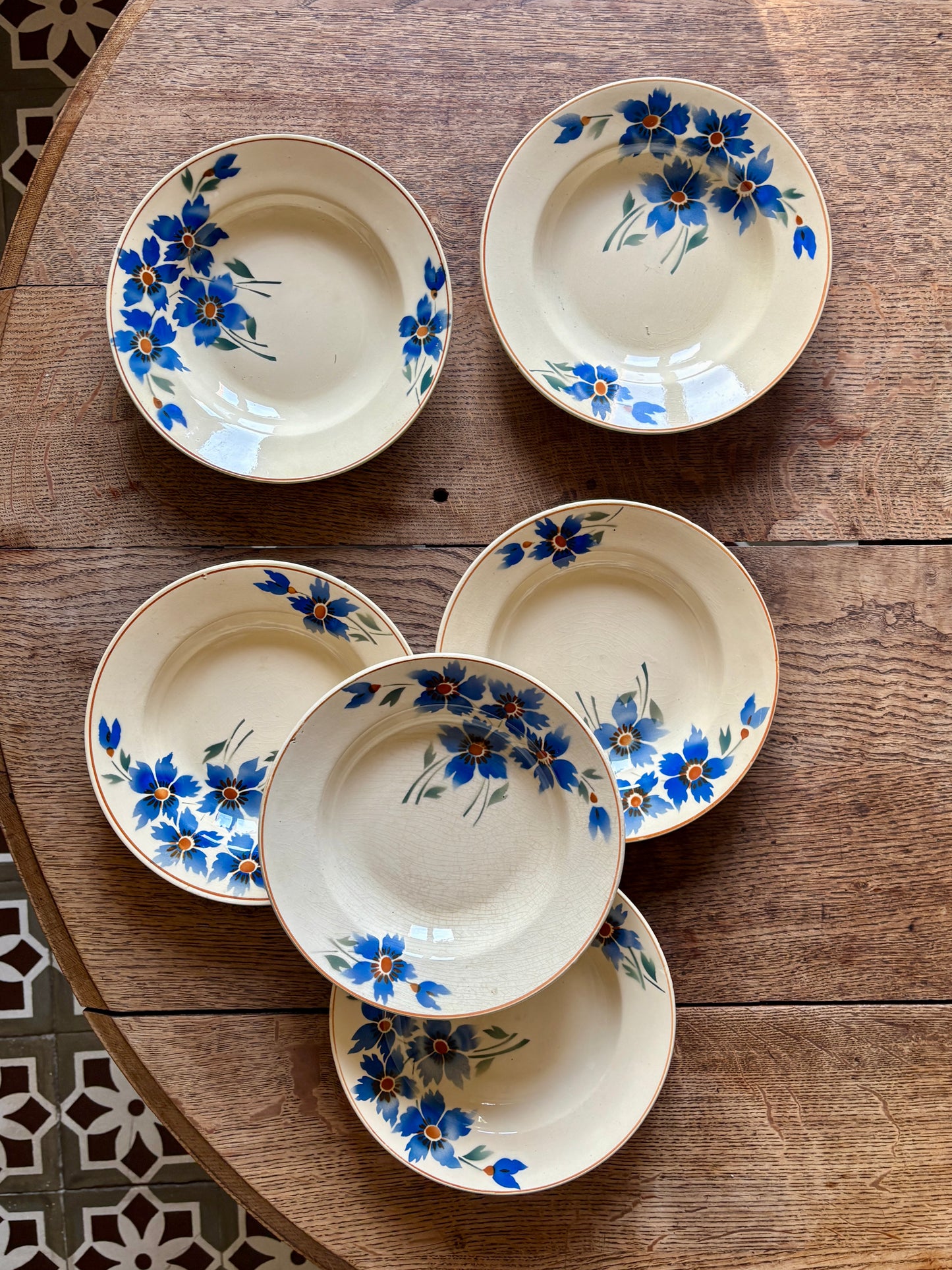 Lot de 6 assiettes creuses anciennes décors de bleuets
