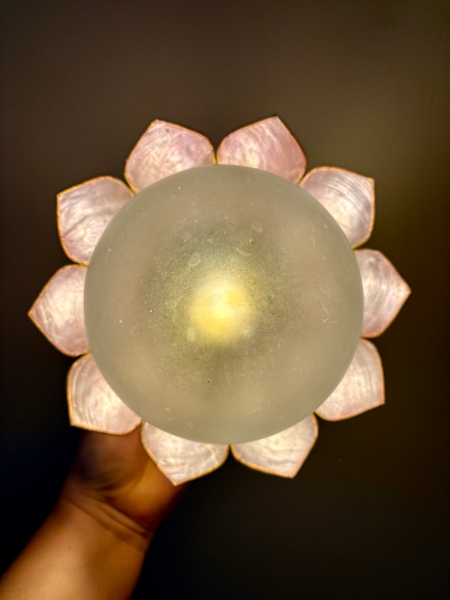 Applique abat-jour vintage en nacre rose et globe en verre dépoli