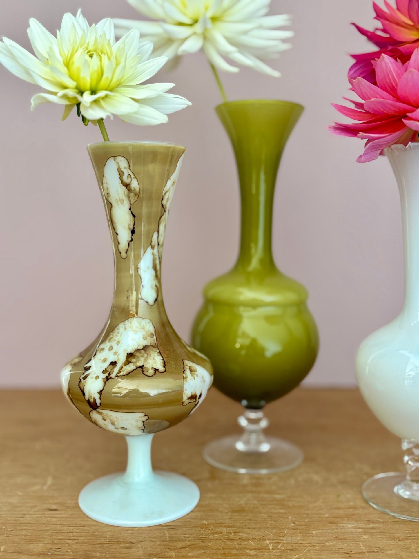 Lot de 3 vase vintage en verre et opaline