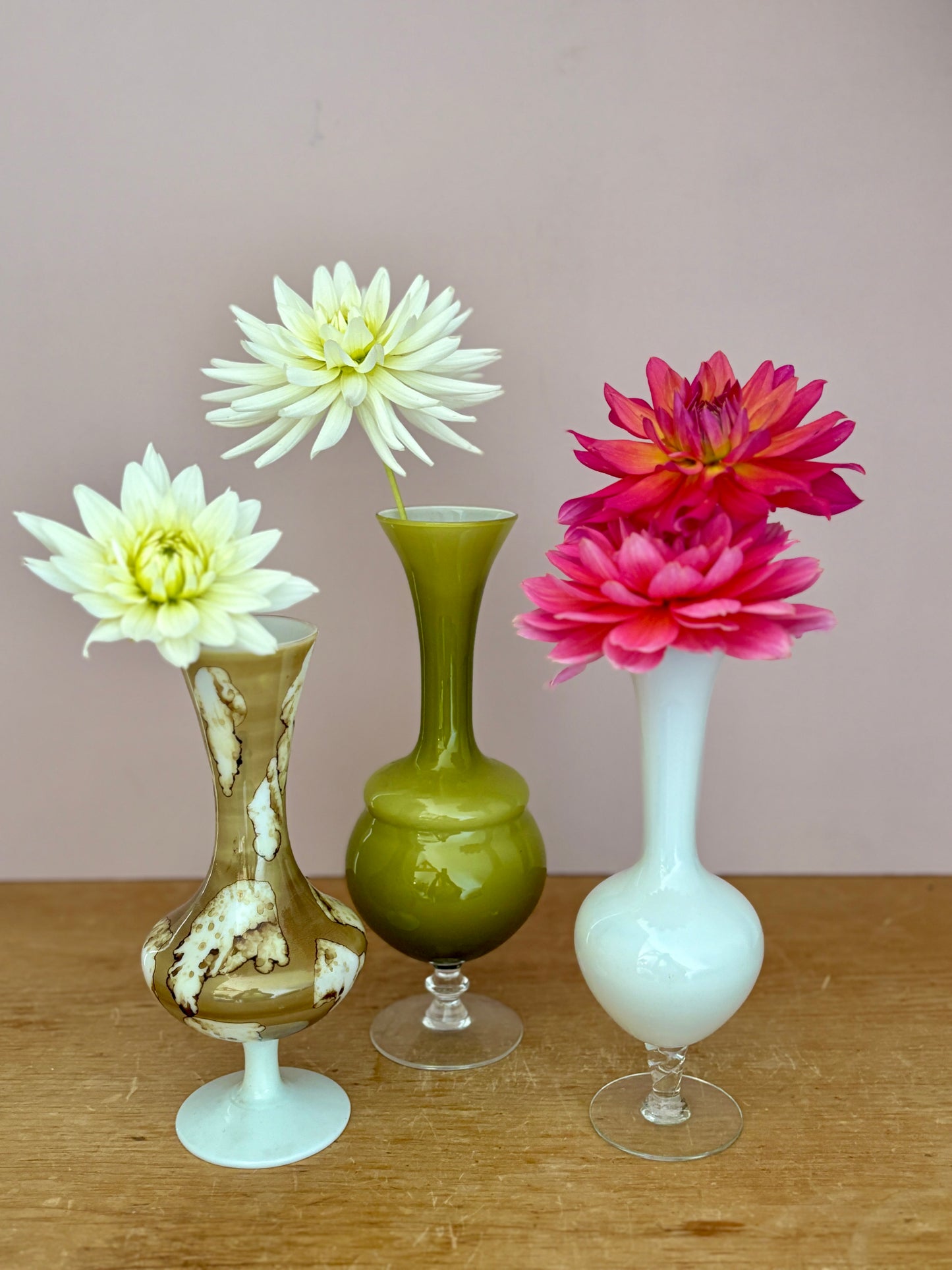 Lot de 3 vase vintage en verre et opaline
