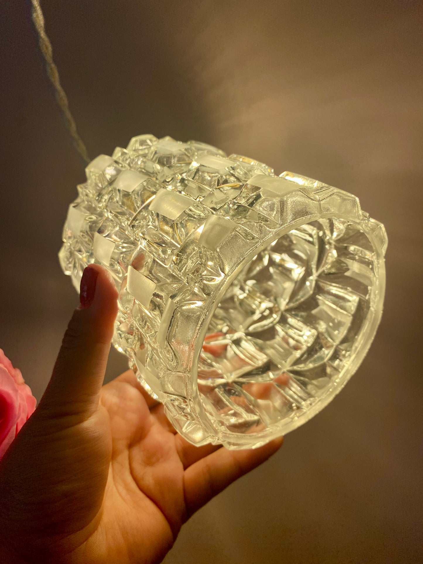Suspension globe vintage en verre moulé transparent et dépoli