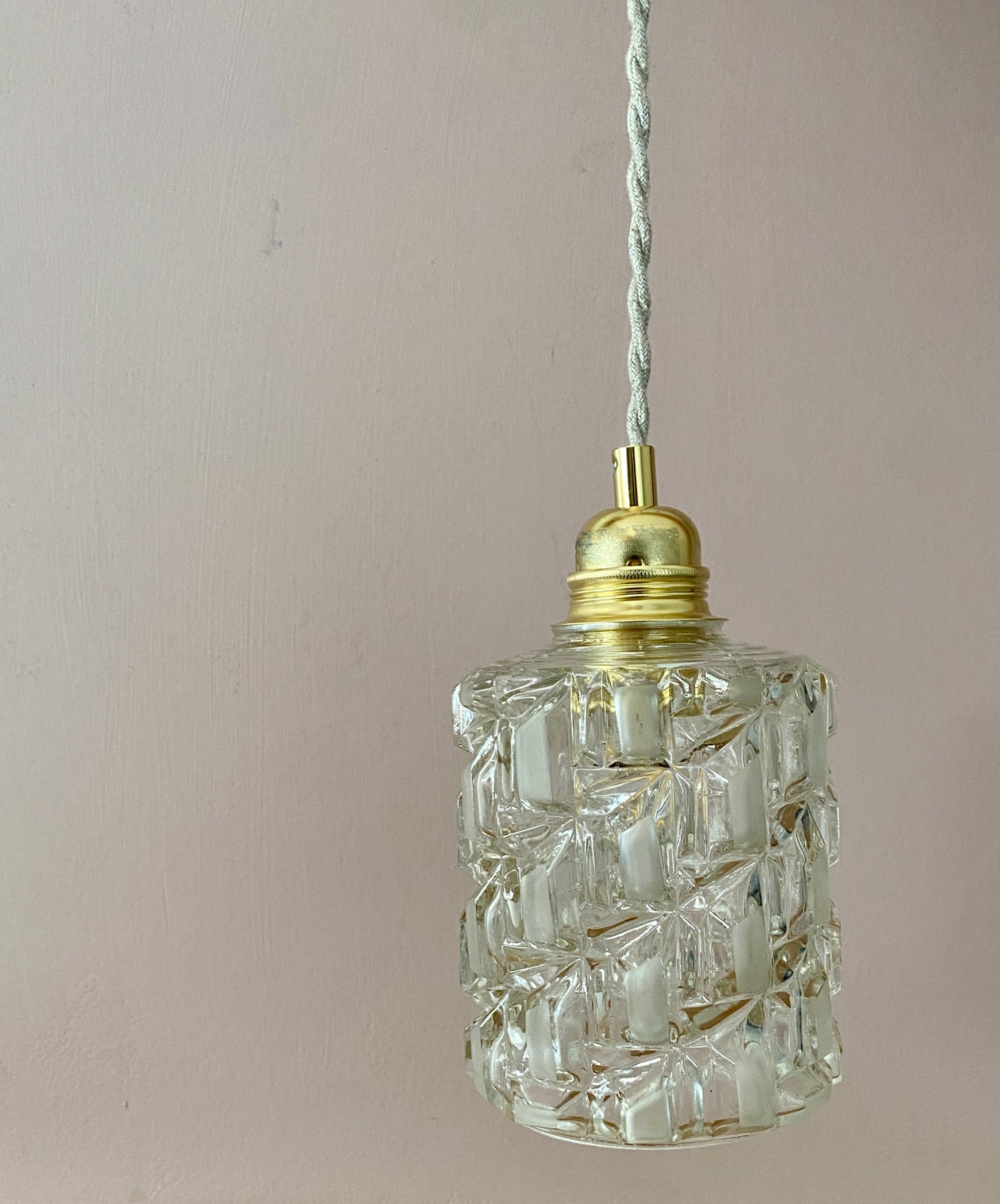 Suspension globe vintage en verre moulé transparent et dépoli