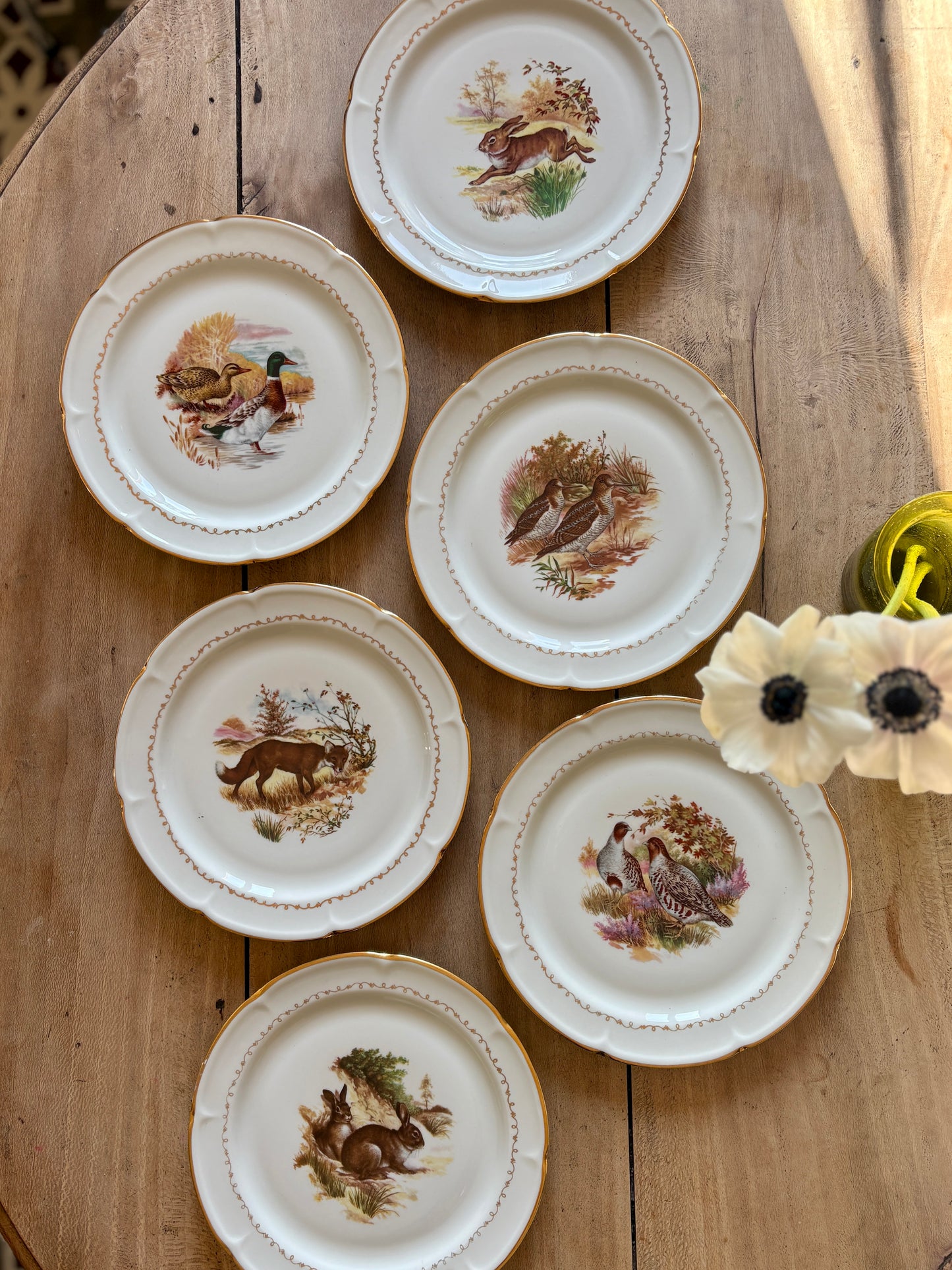 Lot de 6 assiettes à dessert vintage en porcelaine - Gibier -